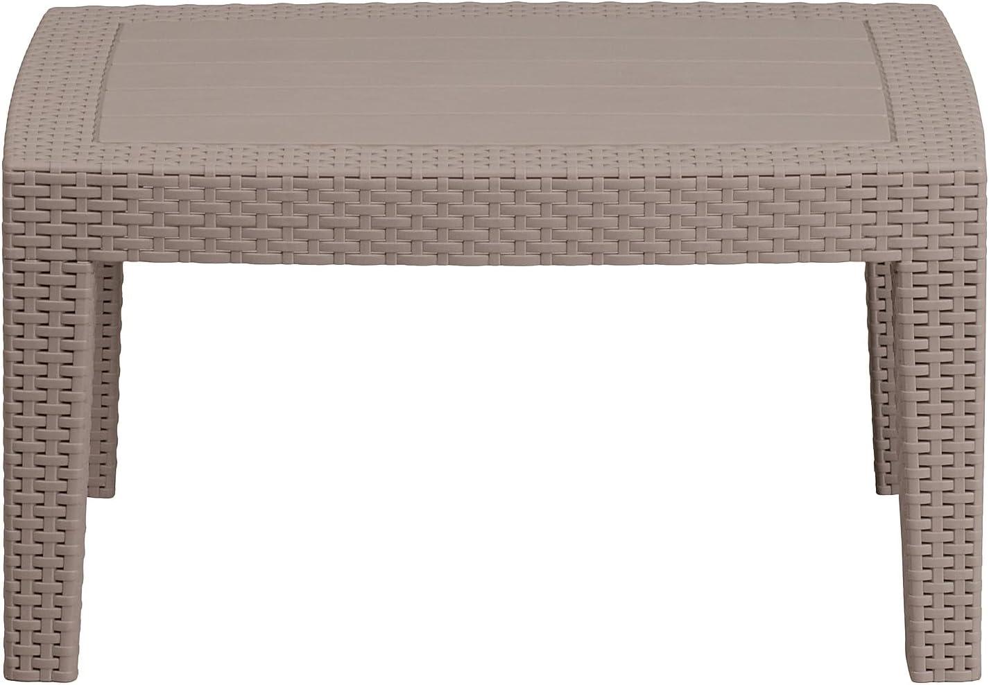 Merrick Lane 4 Piece Dark Gray Faux Rattan Patio Furniture Set with 2 Chairs and Sofa with Removable Light Gray Cushions and Table