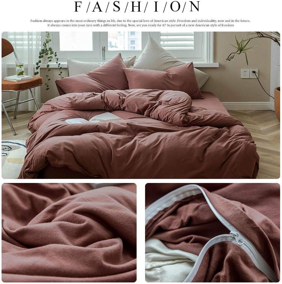 Le Vechtoo Duvet Cover Set, Queen, Brick Red, Jersey Knit Cotton, 100% Cotton, 3 Pieces, Modern Style, Bed Linen107