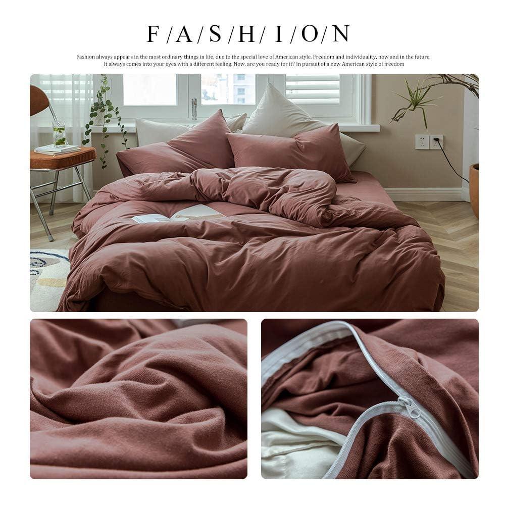 Le Vechtoo Duvet Cover Set, Queen, Brick Red, Jersey Knit Cotton, 100% Cotton, 3 Pieces, Modern Style, Bed Linen107