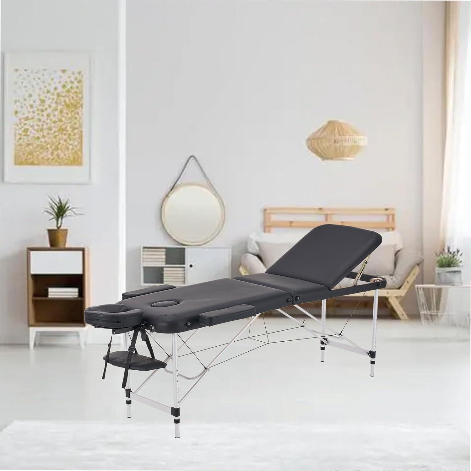 84'' Black Aluminum Adjustable Folding Massage Table