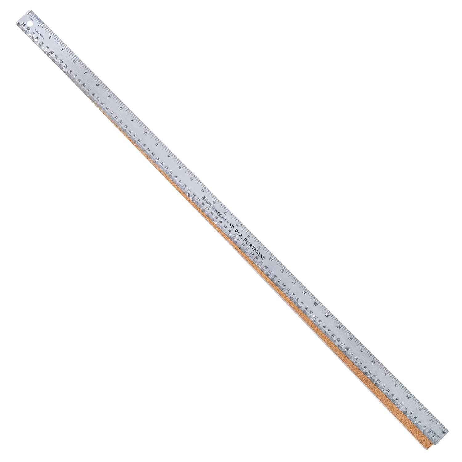 Breman Precision Metal Ruler 36 Inch - Stainless Steel Cork Back Metal Ruler - Premium Steel Straight Edge 36 inch Metal Ruler - Flexible Stainless Steel Ruler - Imperial and Metric Ruler