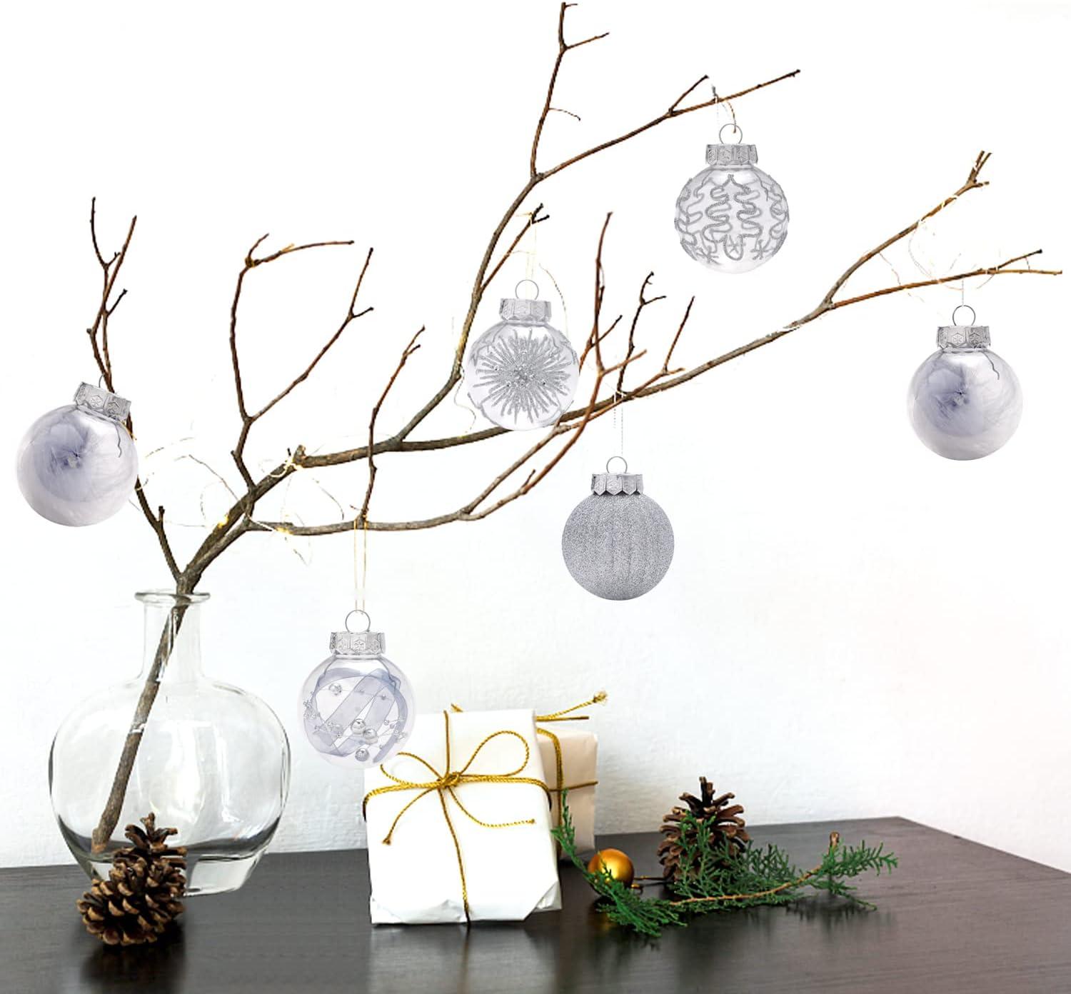60MM/2.36" Christmas Ball Ornaments, 30PCS Shatterproof Decorative Hanging Ball Ornament with Stuffed Delicate Decorations, Xmas Tree Balls for Halloween Holiday Party Thankgivings (Silver)