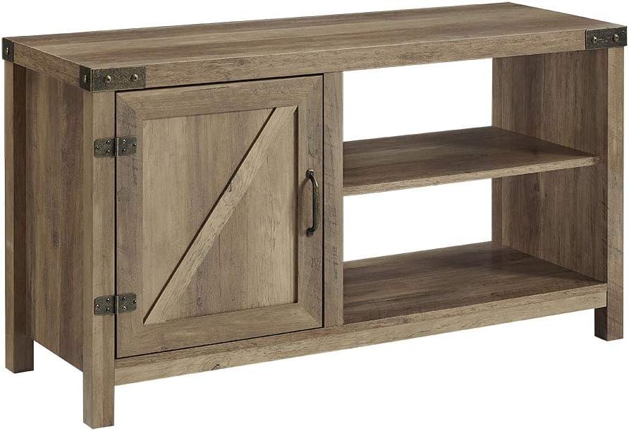 44 Inch Rustic Oak Farmhouse Barn Door TV Stand