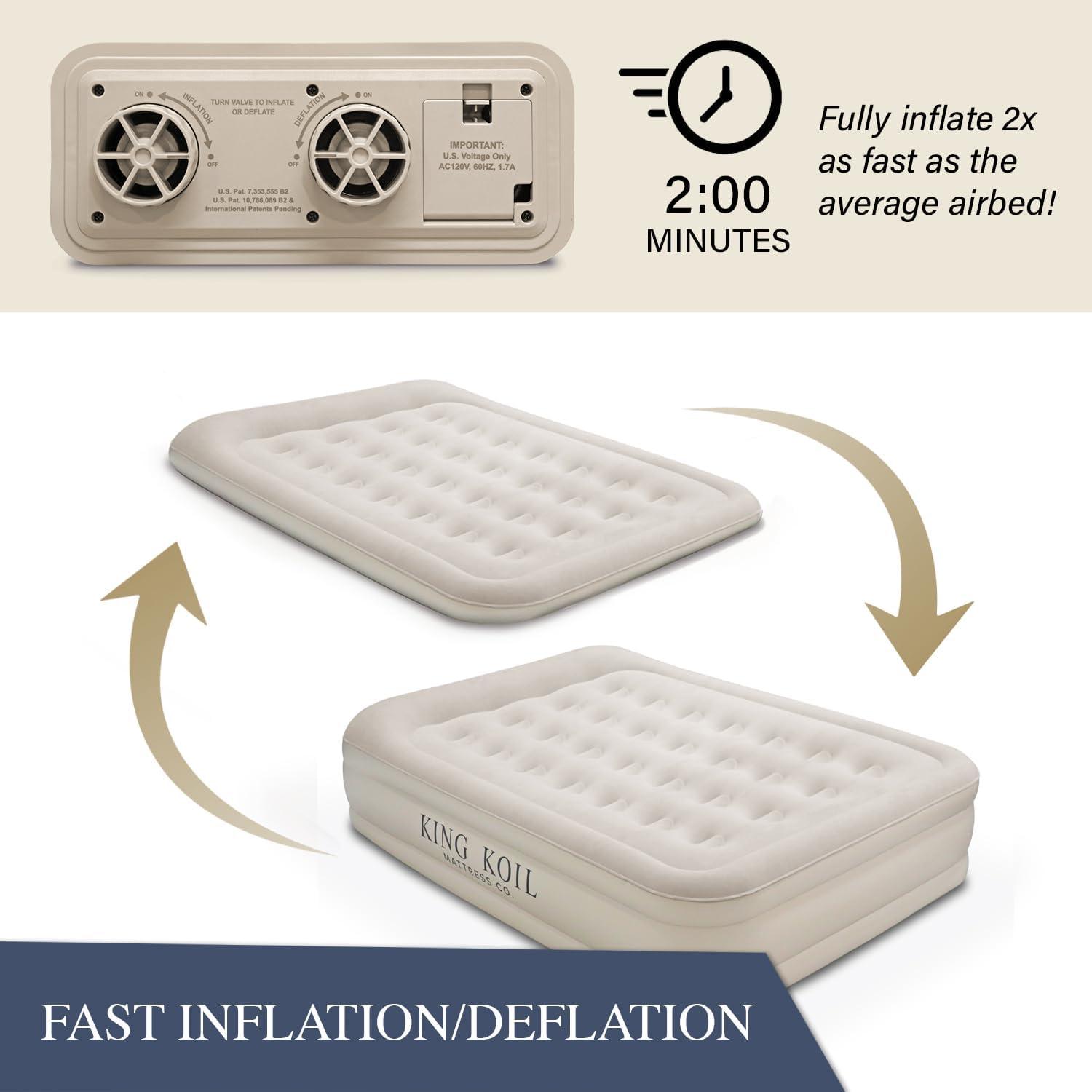 King Koil Beige 20in Full Size Raised Air Mattress with Built-in Pump