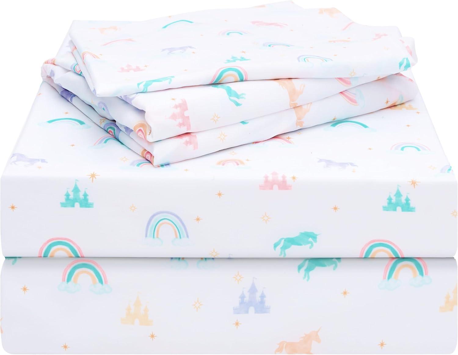 Rainbow and Unicorn Print Microfiber Kids Full Sheet Set