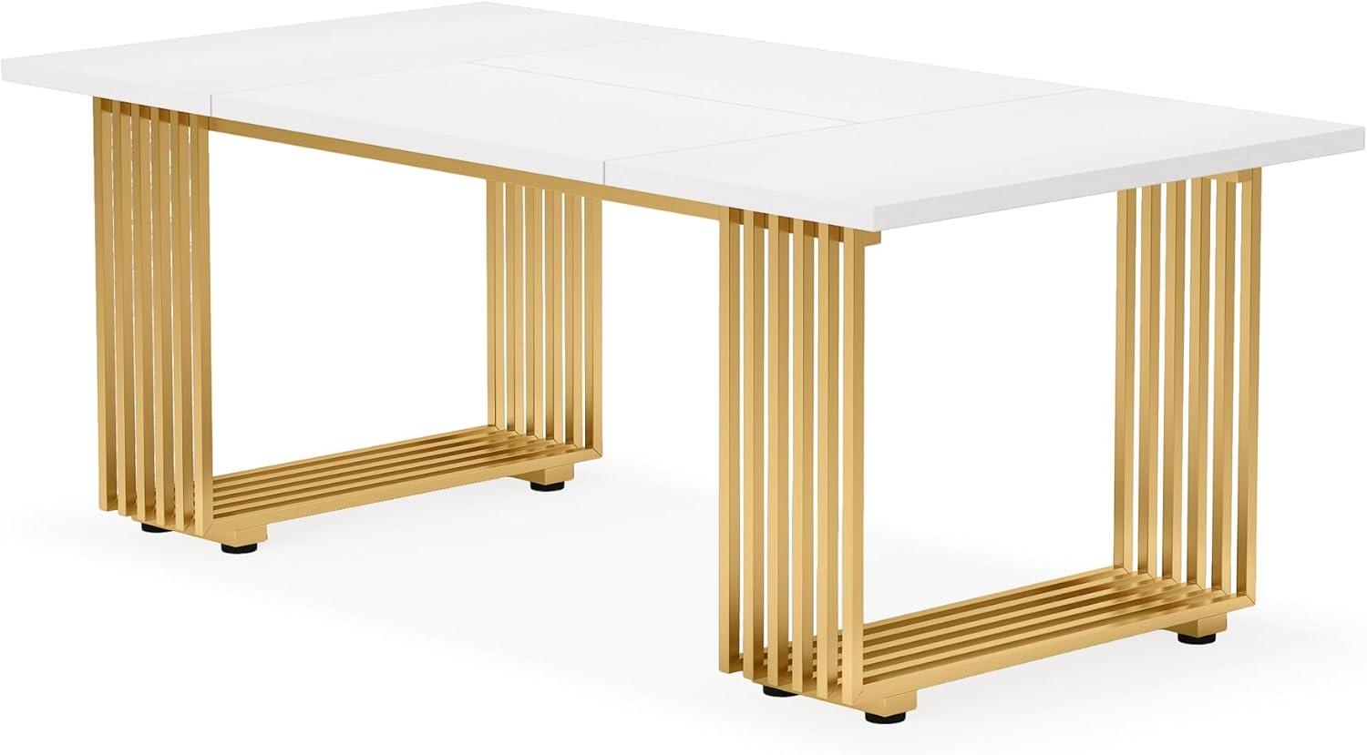 Tribesigns 70.9" Executive Office Desk, Modern Conference Desk with Metal Frame, White Gold