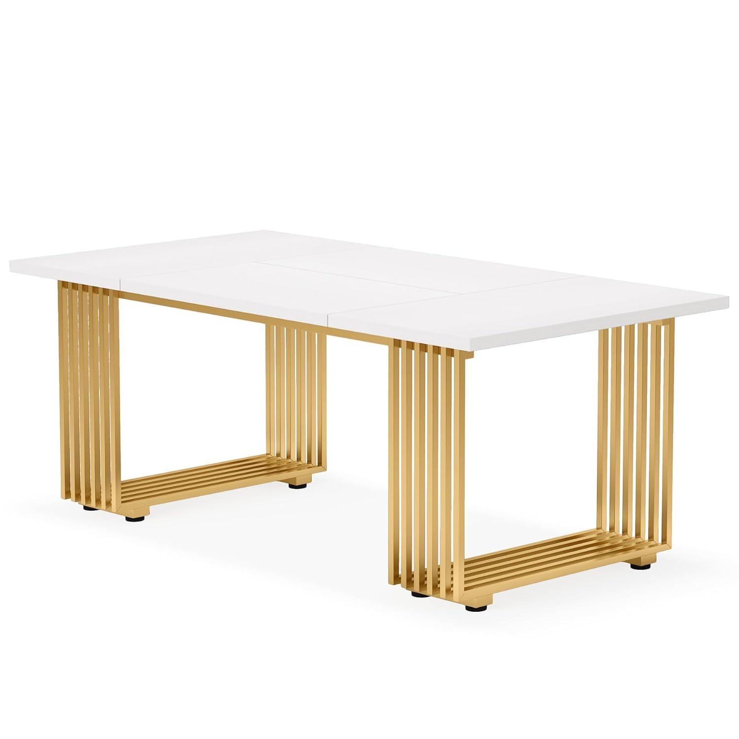 Tribesigns 70.9" Executive Office Desk, Modern Conference Desk with Metal Frame, White Gold