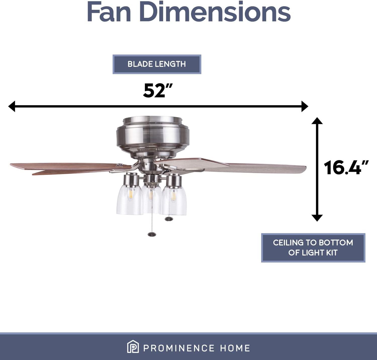 Prominence Home 51669-45 Magonia 52 in. Farmhouse Style Flush Mount LED Ceiling Fan with Light - Brushed Nickel