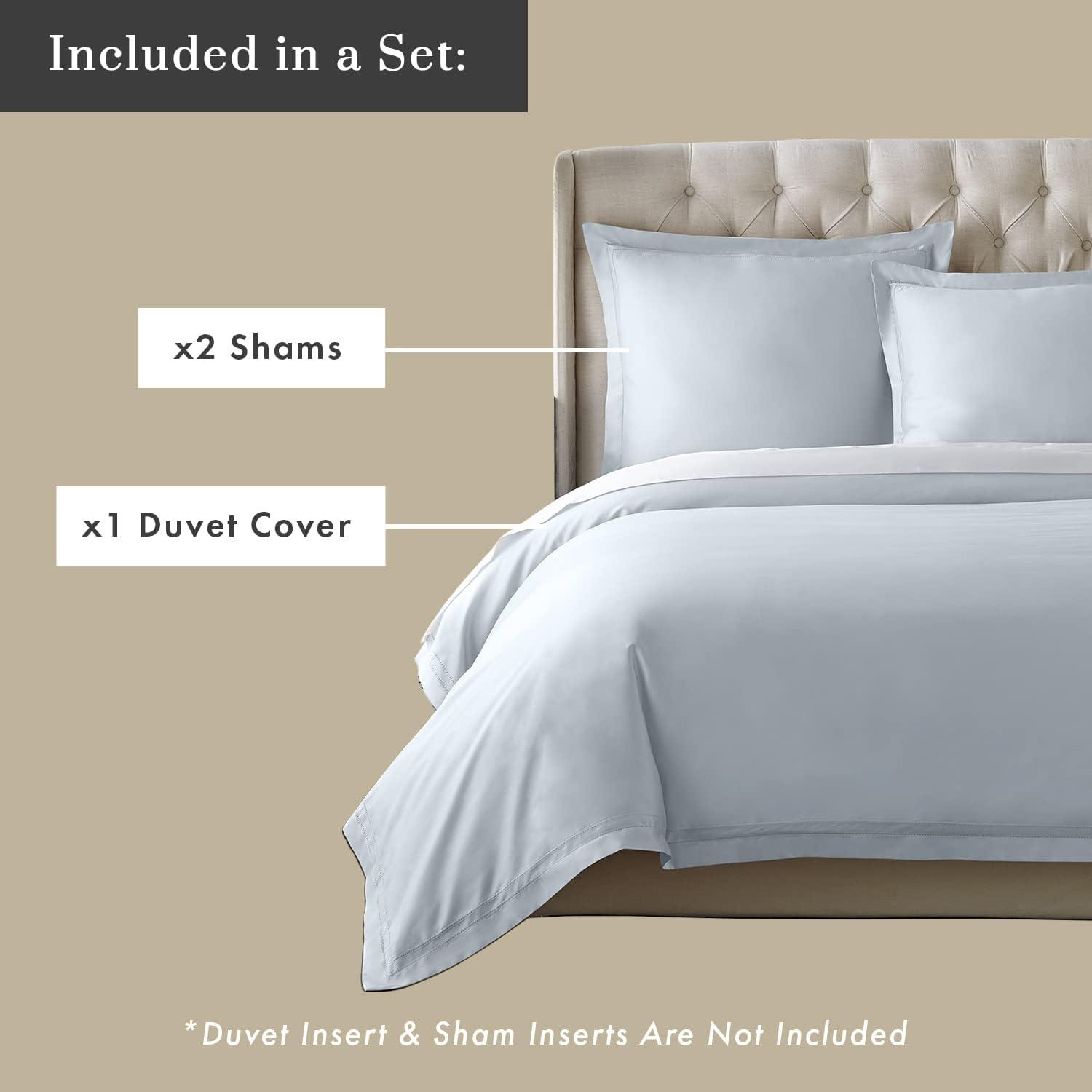 Icy Blue Queen Cotton Duvet Cover Set with Shams
