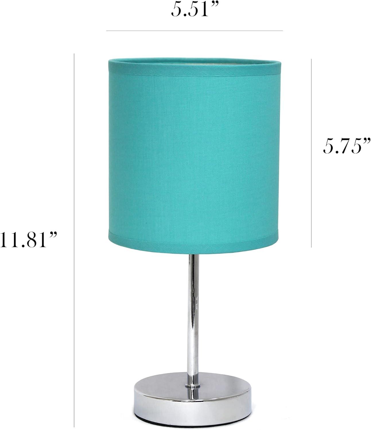 Simple Designs 11.81" 2-Pack Basic Chrome Mini Table Lamp Set with Fabric Shades, Blue