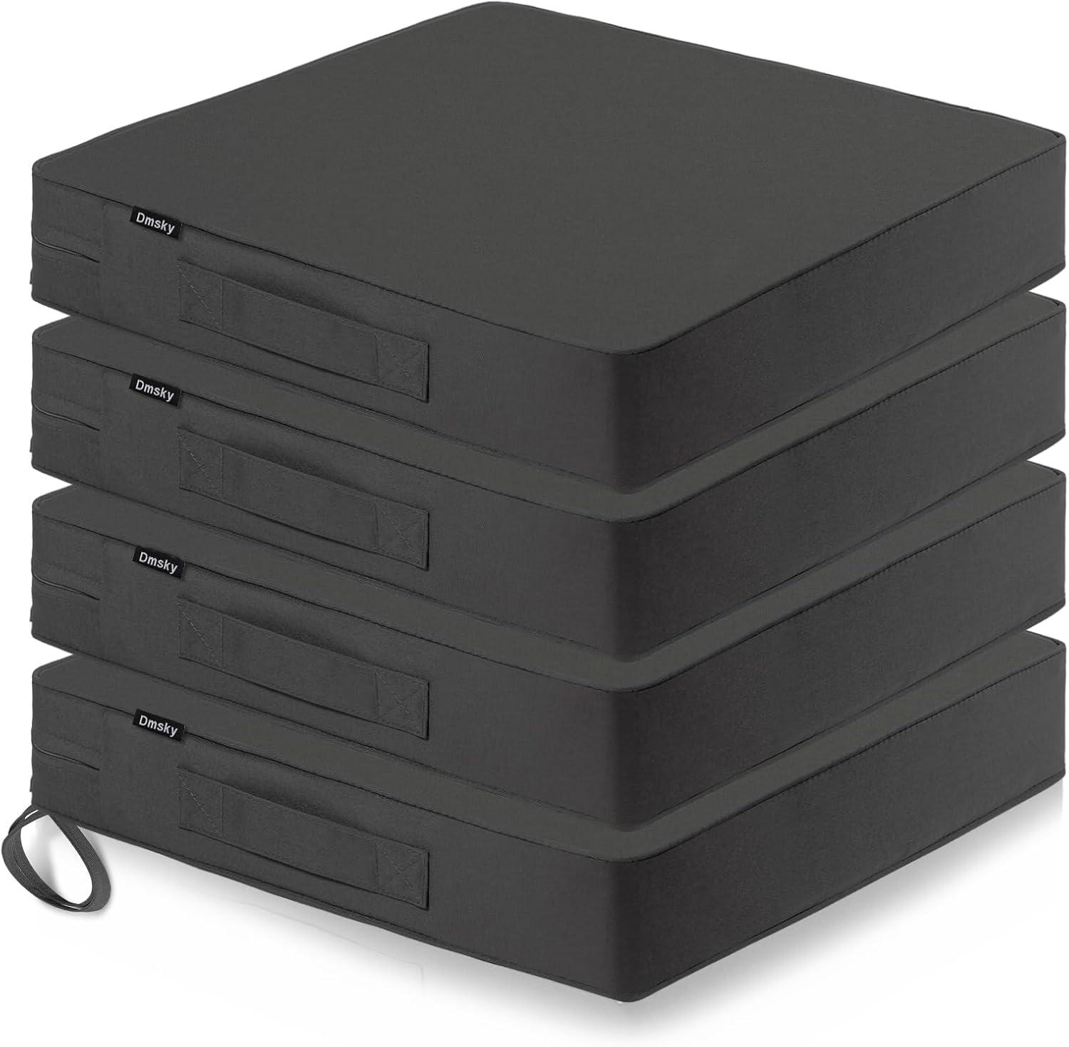 Dmsky Patio Chair Cushion,19 x 19 x 3.7 Inch Outdoor Chair Cushions for Patio Furniture,Waterproof Seat Cushions with Ties, Garden Sofa Couch Chair Pads with Handle Set of 4(Gray)