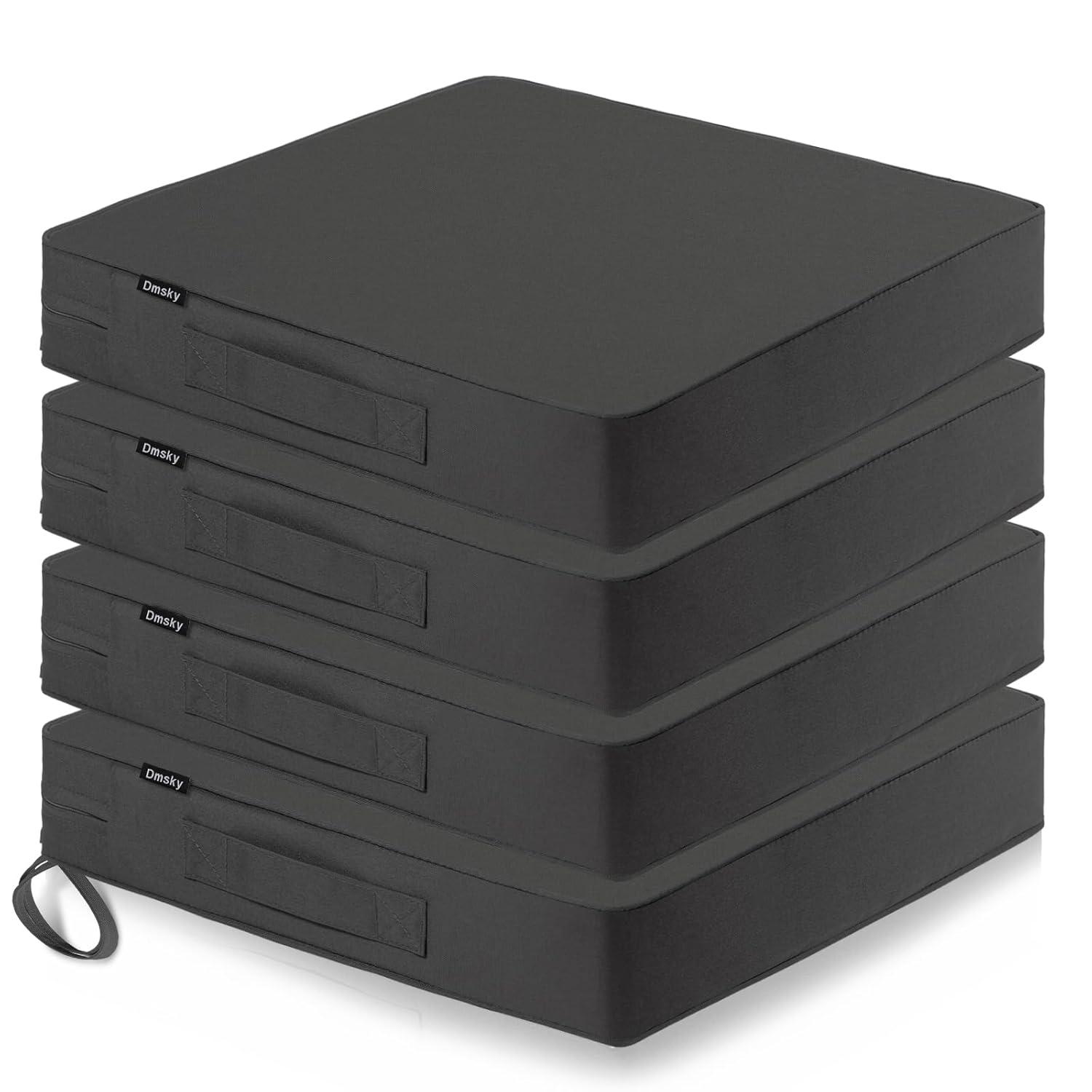 Dmsky Patio Chair Cushion,19 x 19 x 3.7 Inch Outdoor Chair Cushions for Patio Furniture,Waterproof Seat Cushions with Ties, Garden Sofa Couch Chair Pads with Handle Set of 4(Gray)