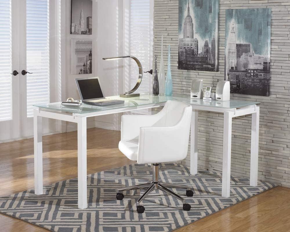 Modern White Corner Home Office Desk with Glass Top and Drawer