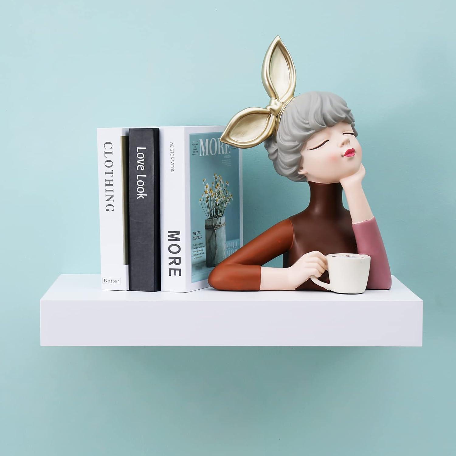 WELLAND 16 inch White Mission Floating Shelves for Wall, Bathroom Wall Mount Shelves, Wood Modern Display Shelves, Book Shelves,for Bedroom,Living Room and Kitchen