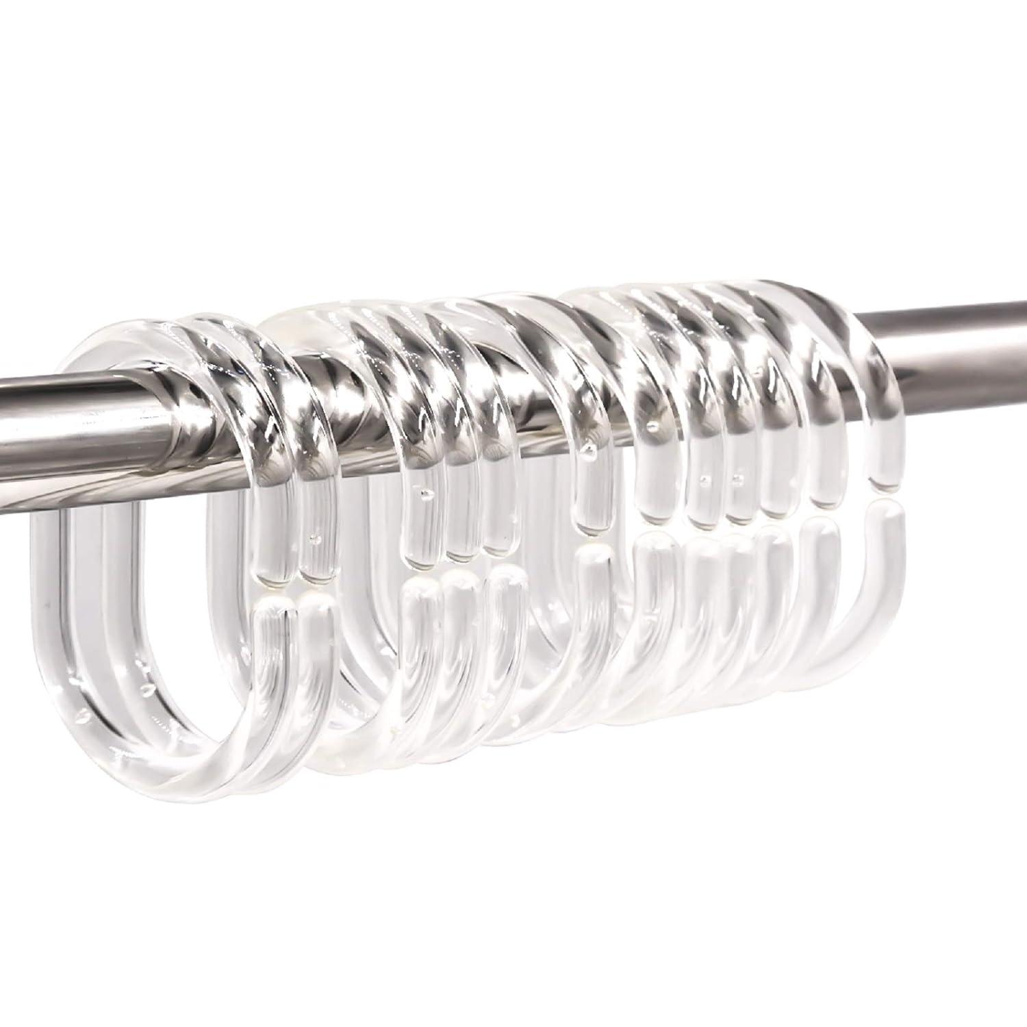 24 PCS Plastic Shower Curtain Rings, Shower Curtain Hooks for Bathroom, C Type Ring Hook for Shower Curtain, Plastic Shower Curtain Rings(Transparent)