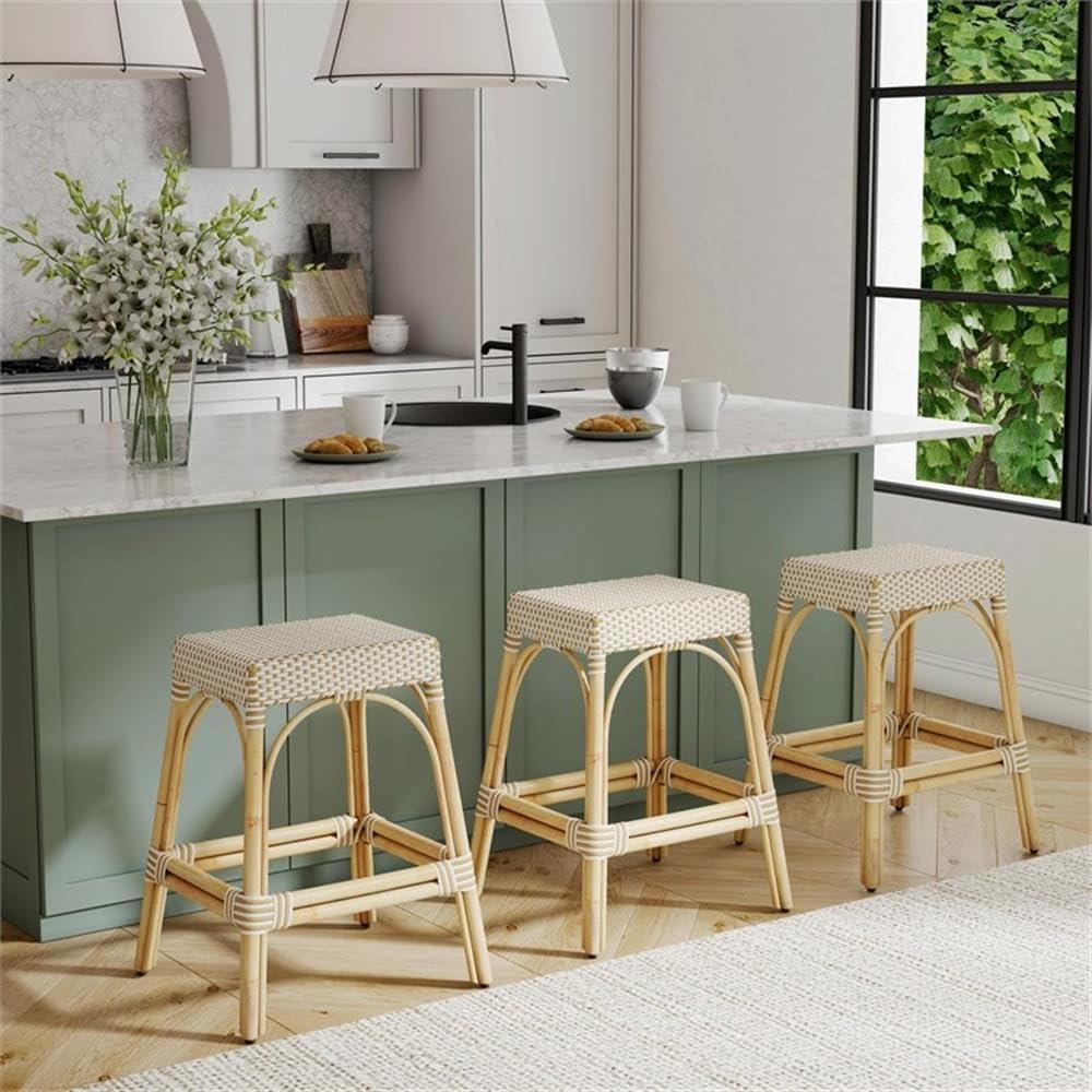 Butler Specialty Company Robias Rattan 24.5" Counter Stool - White And Tan Dot
