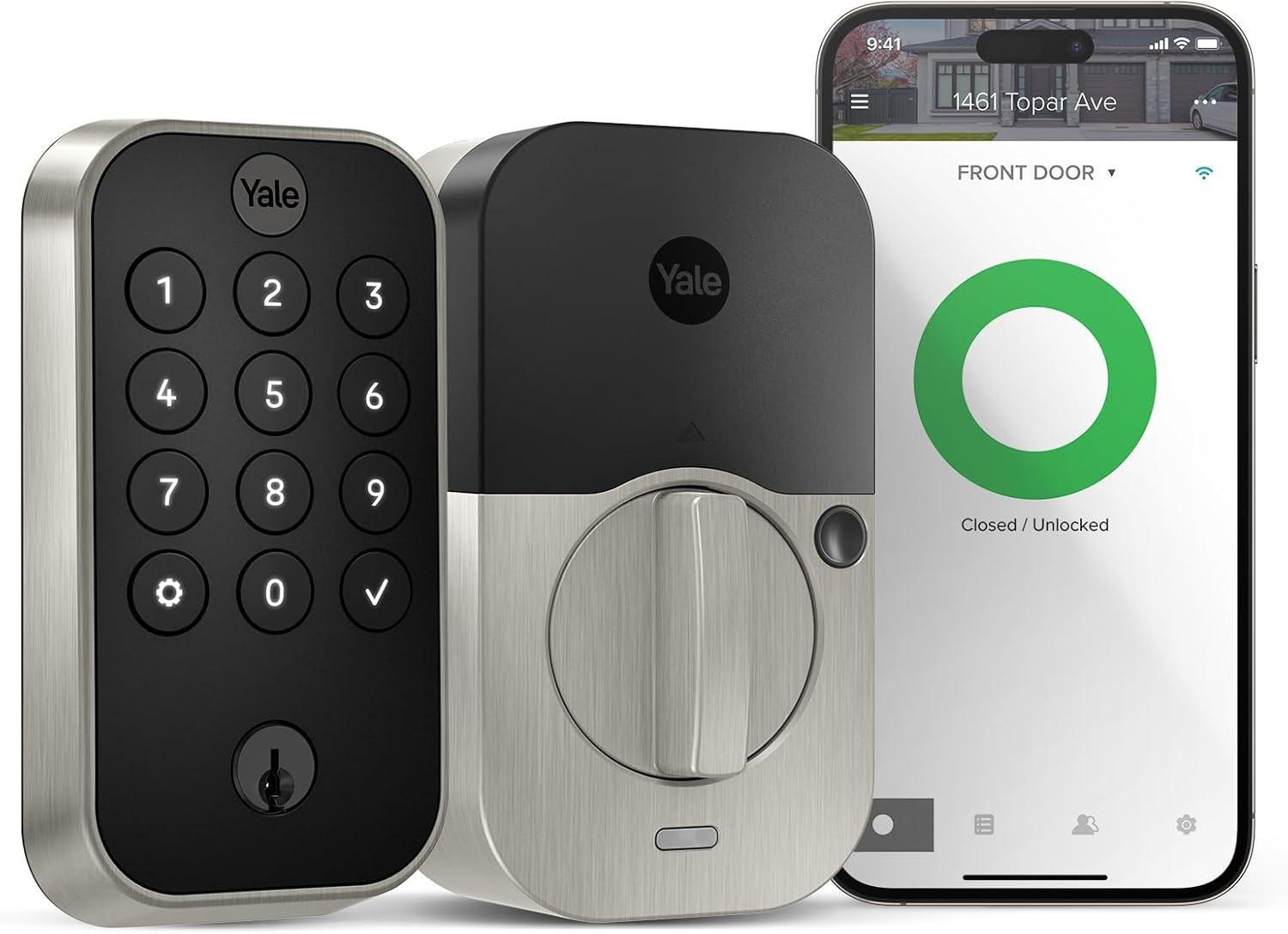 Satin Nickel Smart Keypad Deadbolt with Wi-Fi and Bluetooth