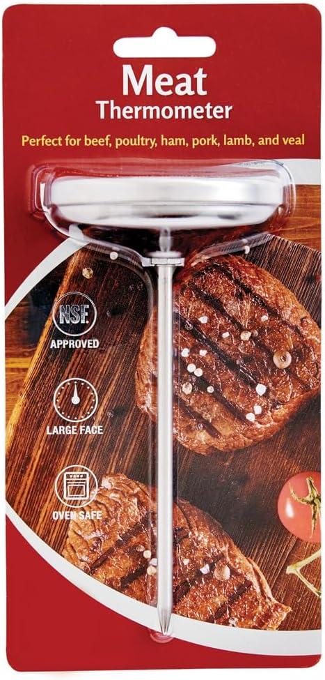 HIC Roasting Meat Thermometer, Oven Safe, Large 3-Inch Easy-Read Face, Stainless Steel Stem and Housing