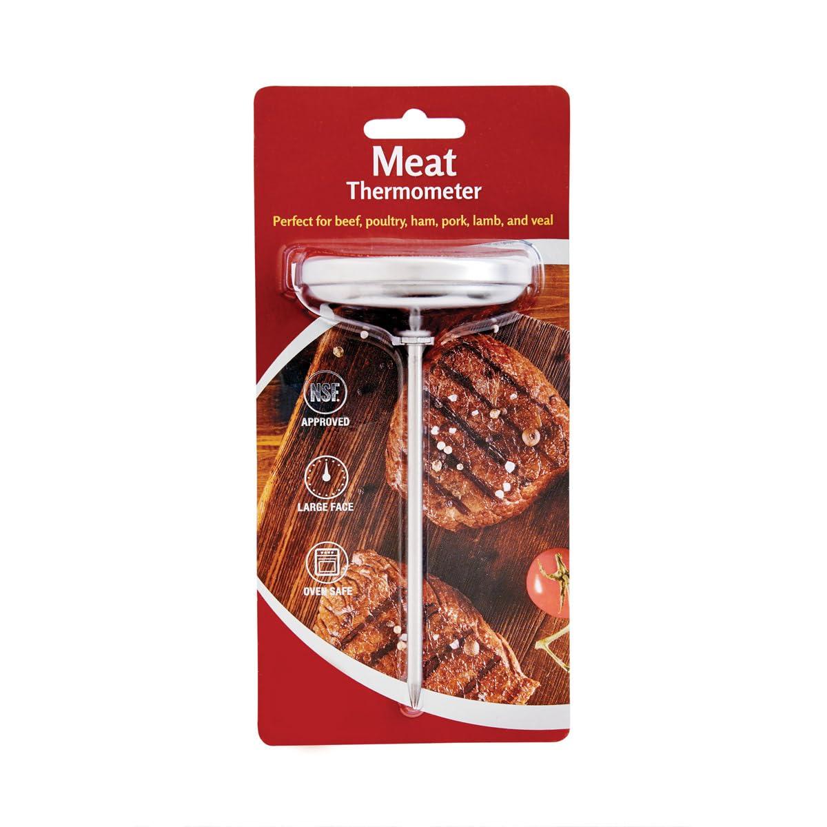 HIC Roasting Meat Thermometer, Oven Safe, Large 3-Inch Easy-Read Face, Stainless Steel Stem and Housing