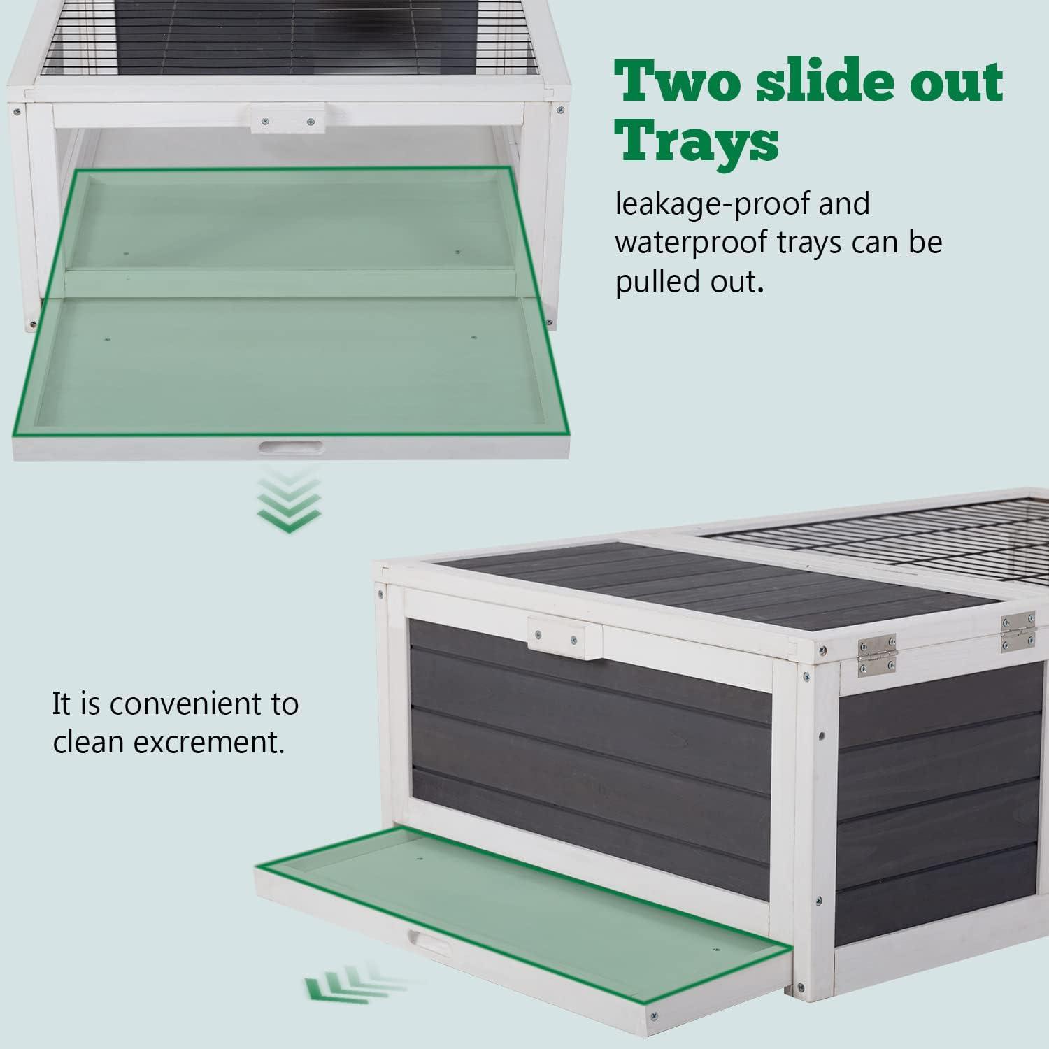 FDW Wooden Tortoise Habitat Large Transparent Tortoise Enclosure, Activity Area and Removable Tray for Small and Medium-Sized Animals,Gray