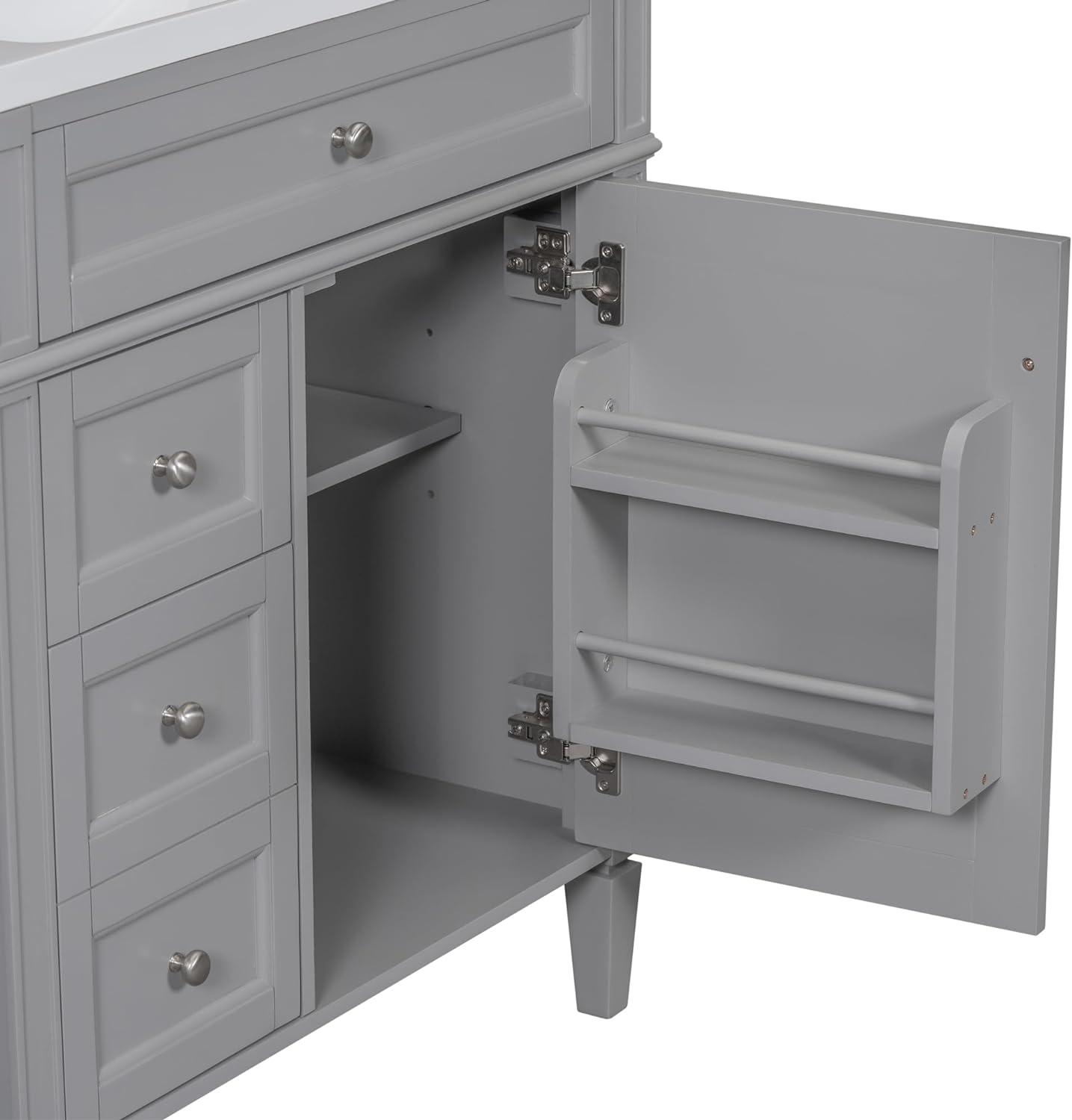 Linique 30" Bathroom Vanity with Sink Combo Set, Solid Wood Frame Modern Bathroom Storage Cabinet with 2 Drawers and a Tip-Out Drawer, Soft Closing Cabinet Door with Organizer, Grey