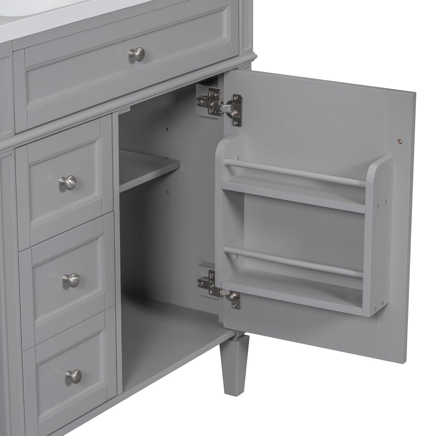 Linique 30" Bathroom Vanity with Sink Combo Set, Solid Wood Frame Modern Bathroom Storage Cabinet with 2 Drawers and a Tip-Out Drawer, Soft Closing Cabinet Door with Organizer, Grey