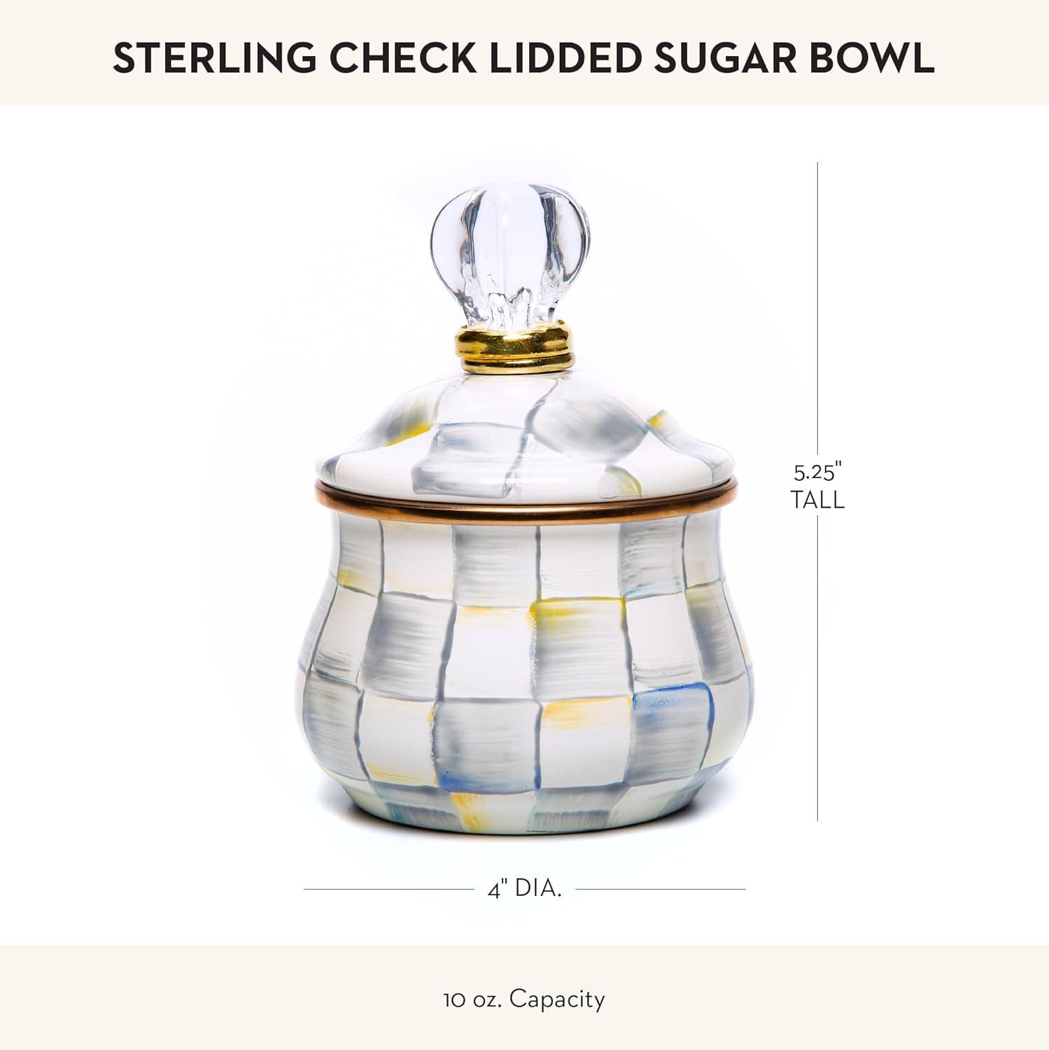 Stack man Enamel Lidded Sugar Bowl, Small Serving Bowl With Lid, 10-Ounce Capacity, Gray-And-White Sterling Check