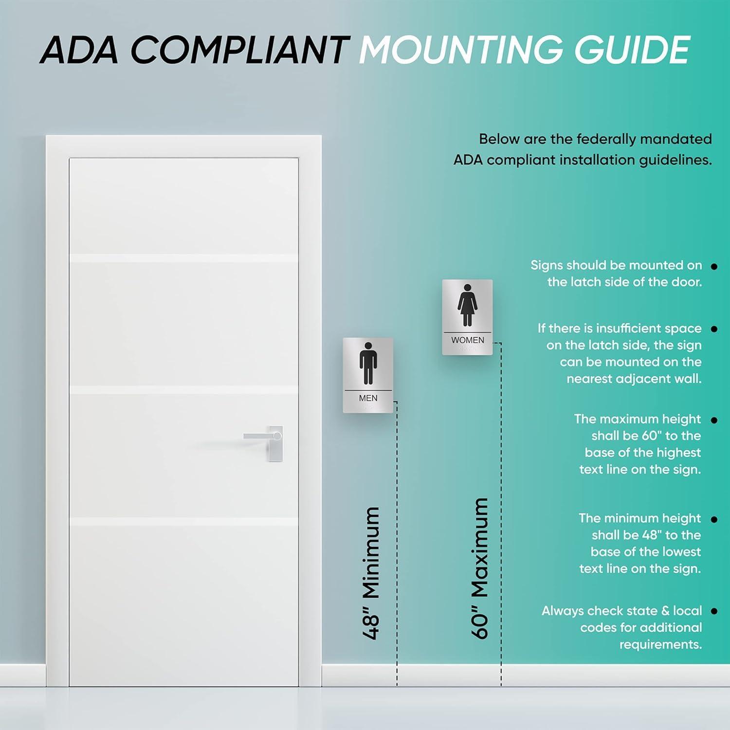 Assured Signs Restroom Sign for Wall | Bathroom Signs | 9 by 6" | Silver Acrylic | ADA Compliant with Braille | Includes Adhesives | Ideal for Office or Home