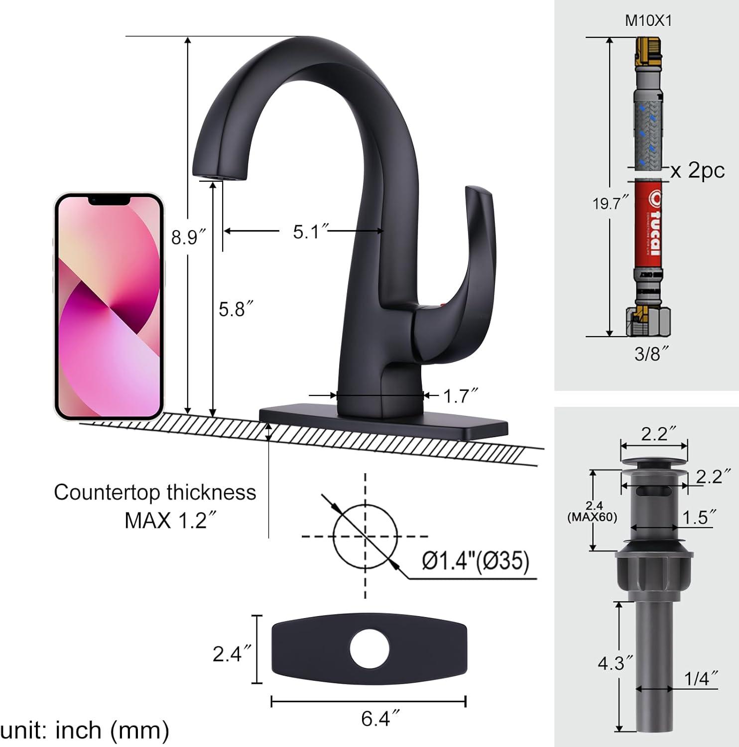 Single-Hole Single-handle Bathroom Faucet with Drain Assembly