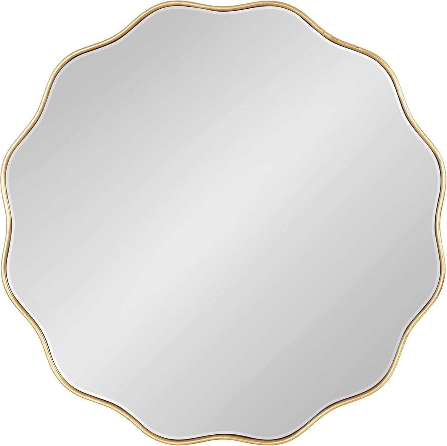 Elegant Viona 29" Round Scalloped Wall Mirror in Gold Finish