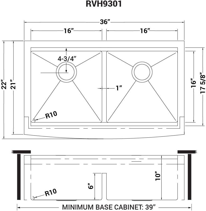 Ruvati RVH9301 Ruvati 36" Apron-front Workstation Low-Divide 50/50 Farmhouse Kitchen Sink Stainless Steel