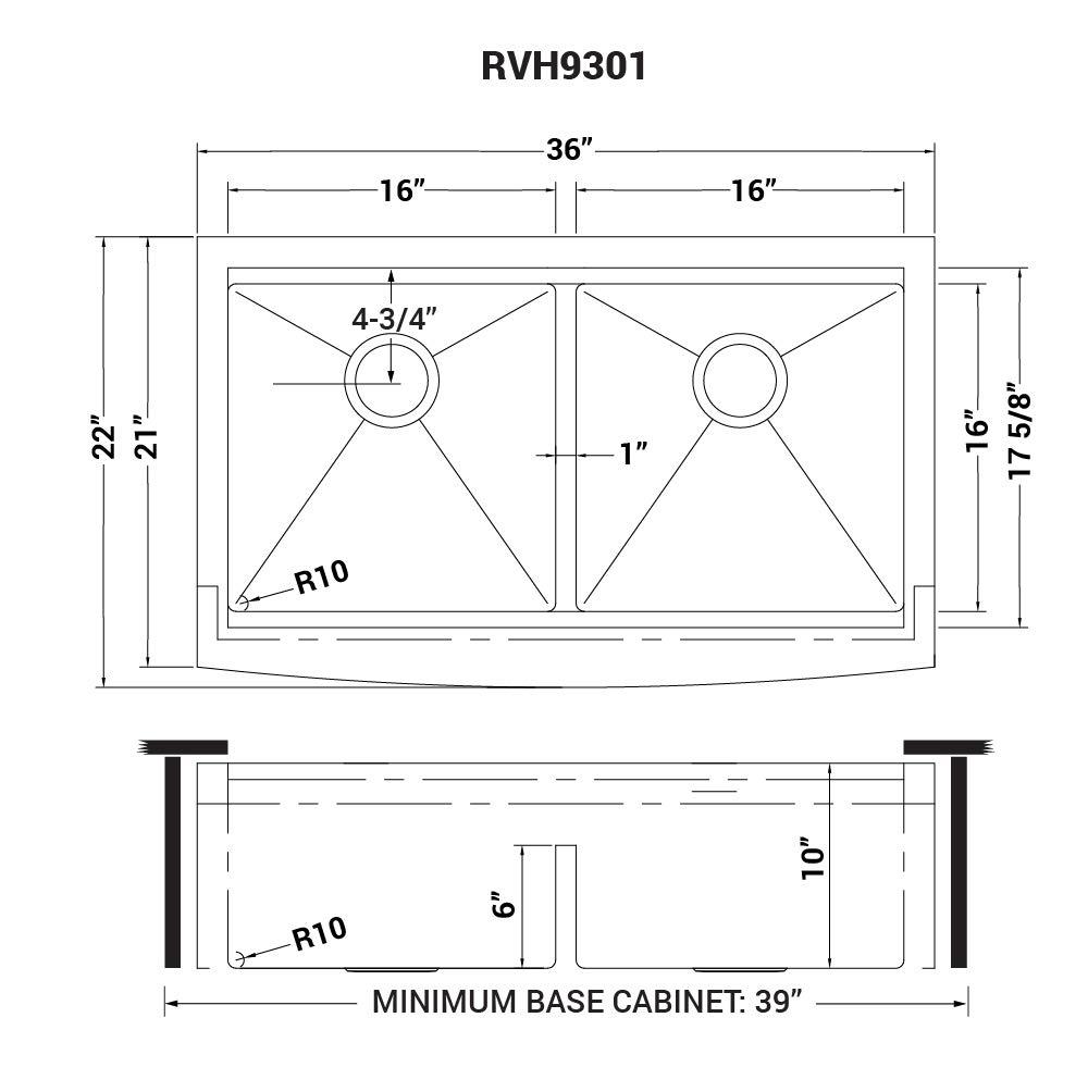 Ruvati RVH9301 Ruvati 36" Apron-front Workstation Low-Divide 50/50 Farmhouse Kitchen Sink Stainless Steel