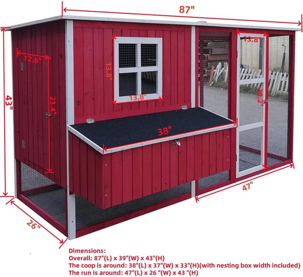 87" Red Fir Wood Chicken Coop with Nesting Box and Ramp
