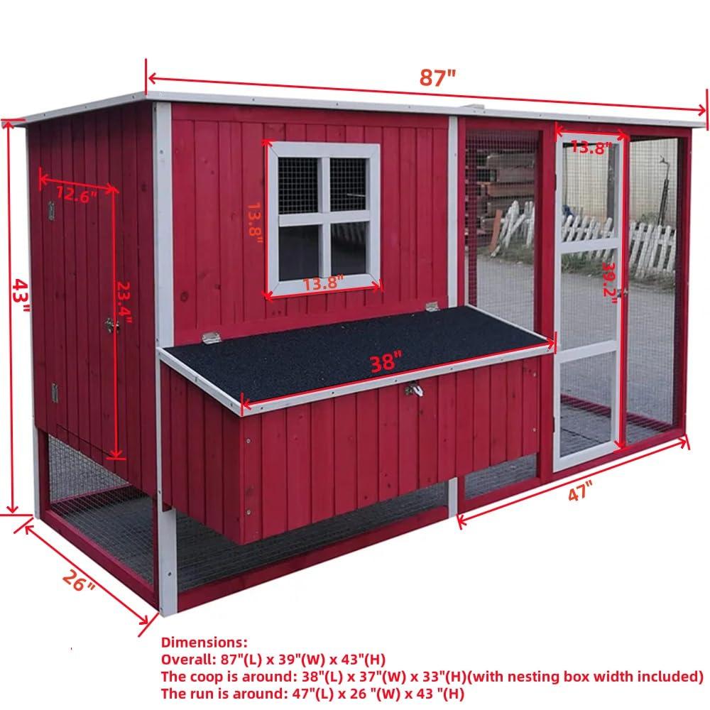 87" Red Fir Wood Chicken Coop with Nesting Box and Ramp