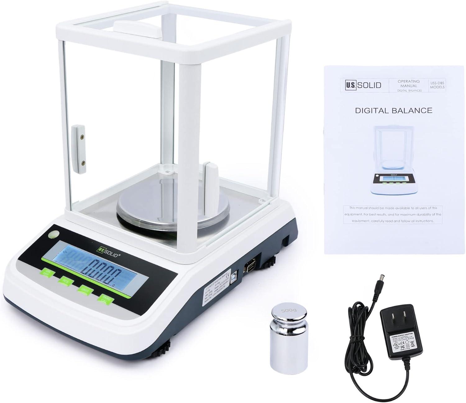 U.S. Solid 1mg Analytical Balance 300g x 0.001g High Precision Digital Lab Scale with 2 LCD Screens