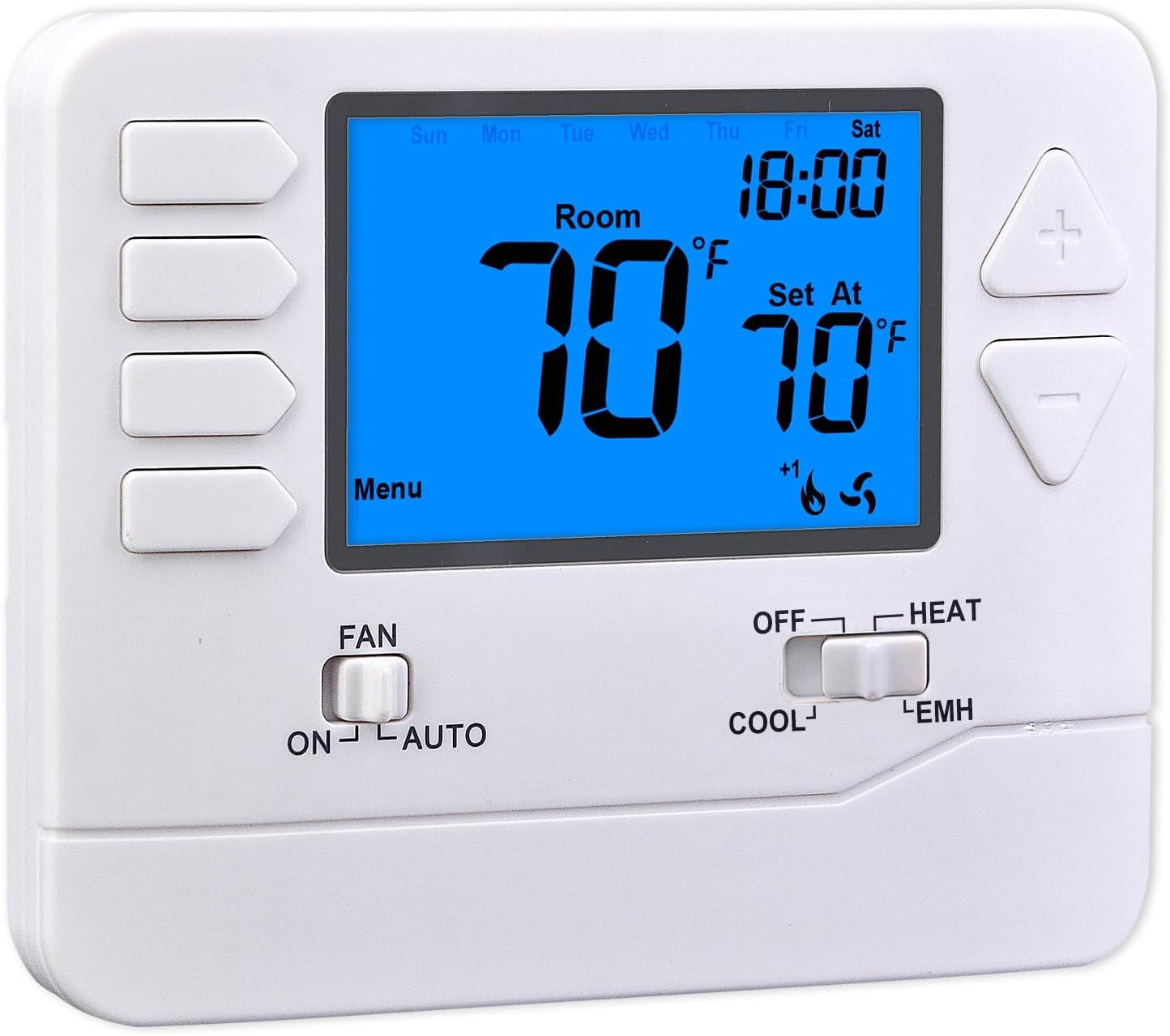 White Digital Heat Pump Thermostat with Large LCD Display