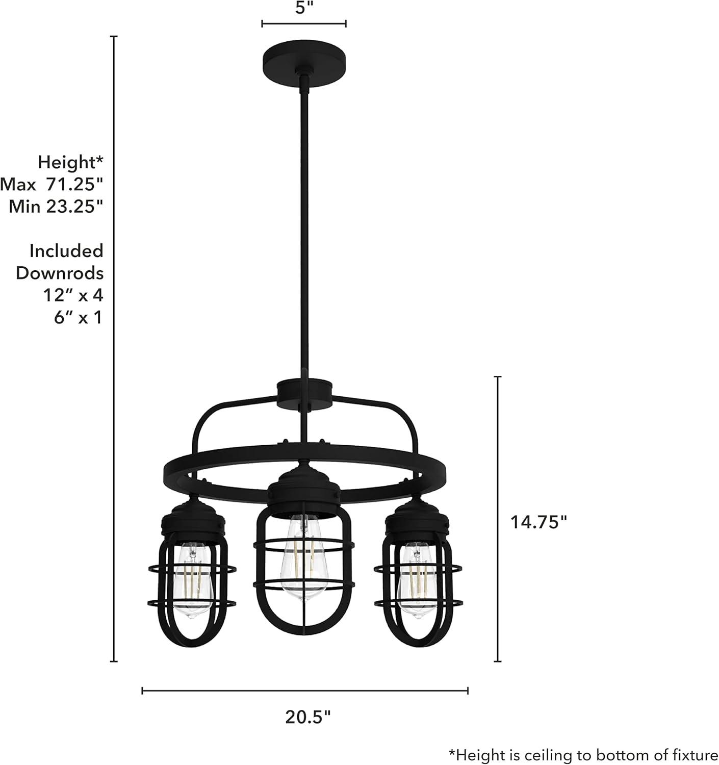 Black Iron Cage 3-Light Chandelier, 20.5"