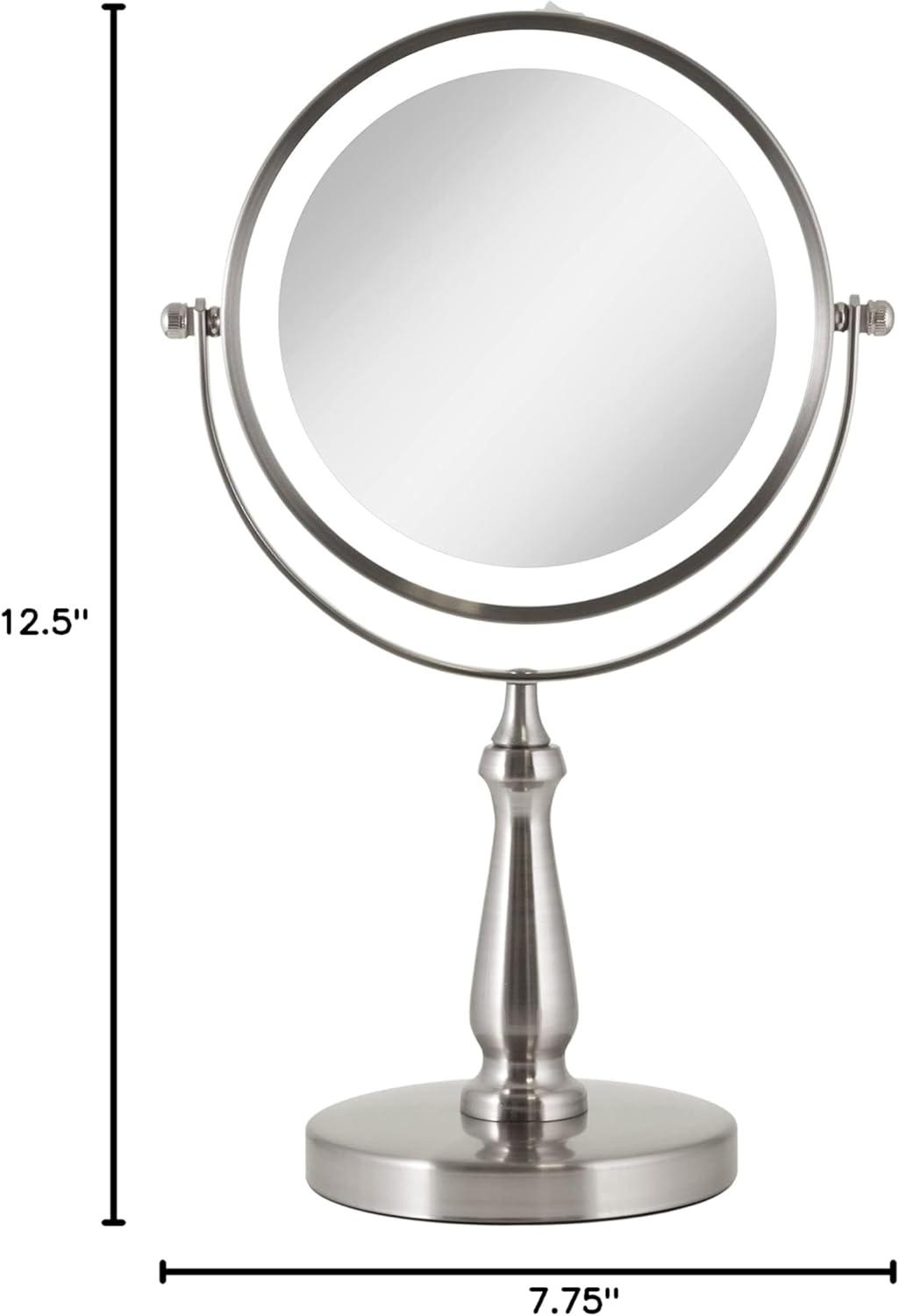 Satin Nickel LED Lighted Dual-Sided Magnifying Makeup Mirror