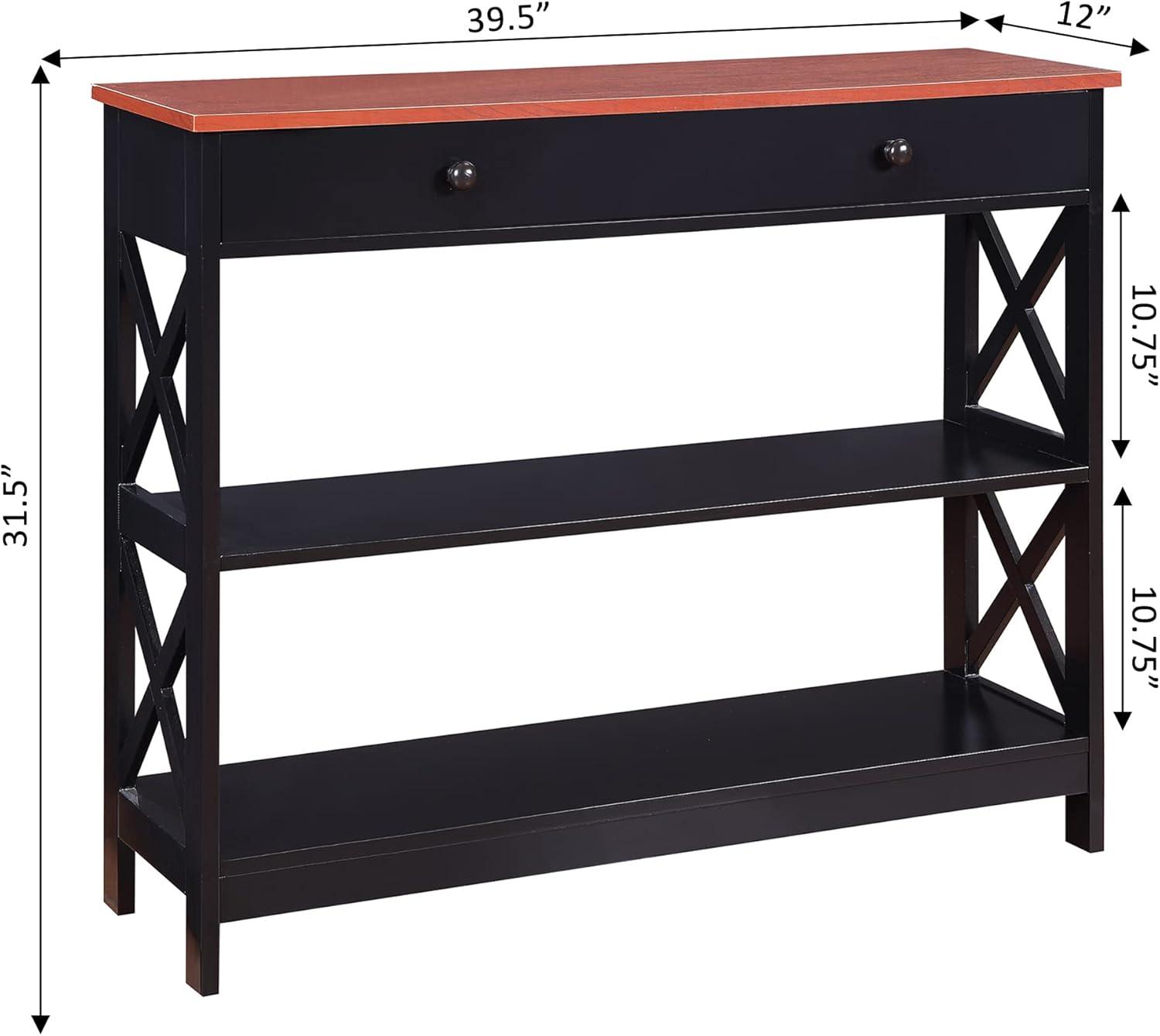 Convenience Concepts Oxford 1 Drawer Console Table, Cherry/Black Wood Finish