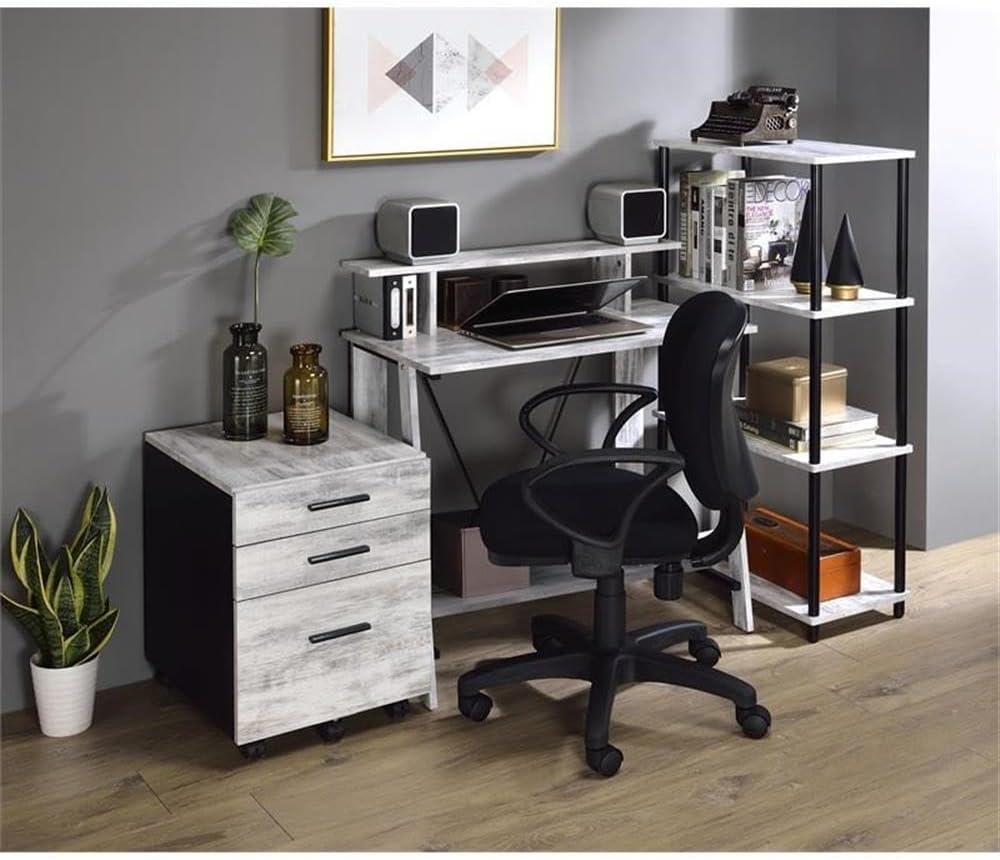 ACME Nypho Wooden 2 Shelves Writing Desk in Antique White and Black