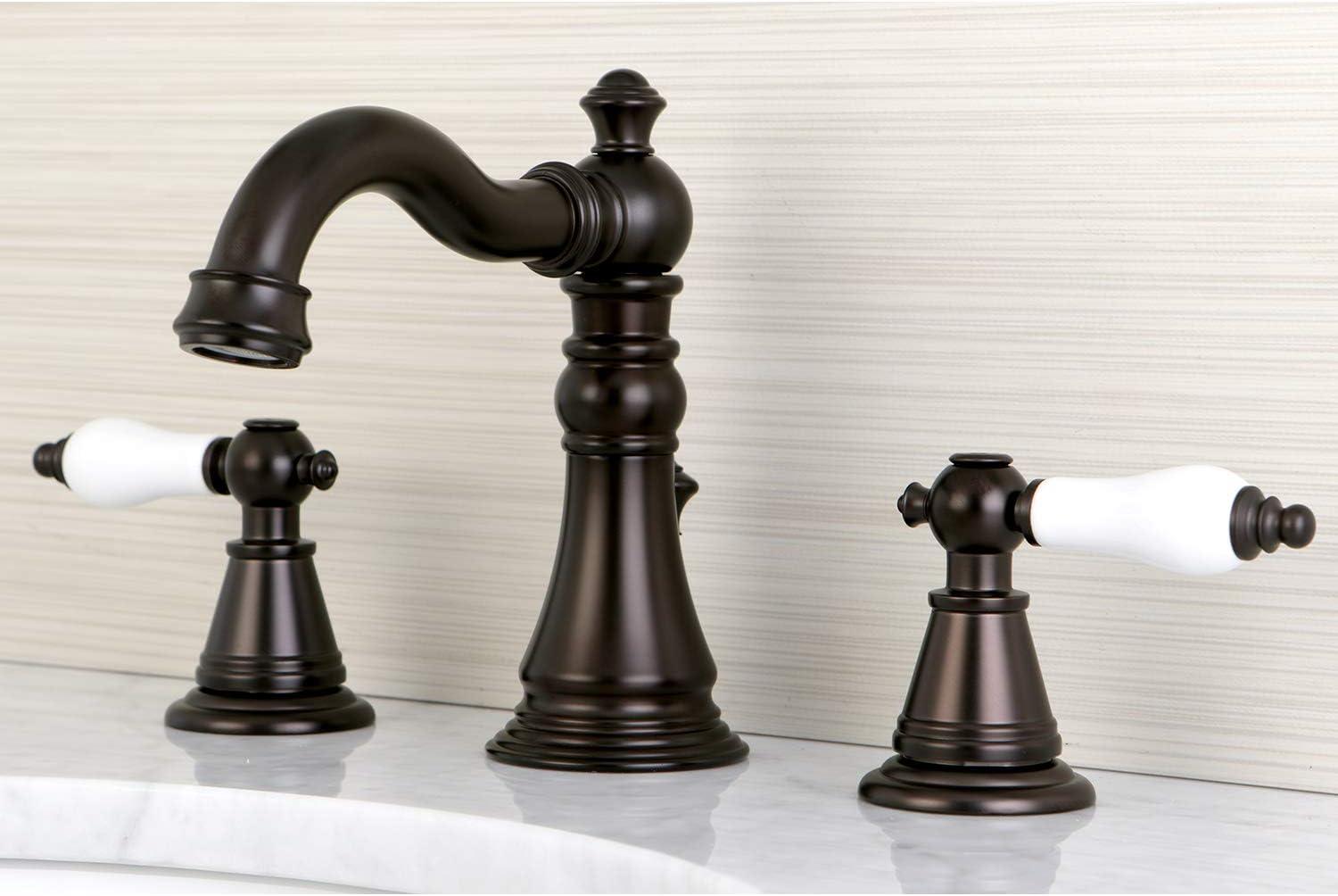 Kingston Brass English Classic Two-Handle 3-Hole Deck Mount Widespread Bathroom Faucet with Pop-Up Drain