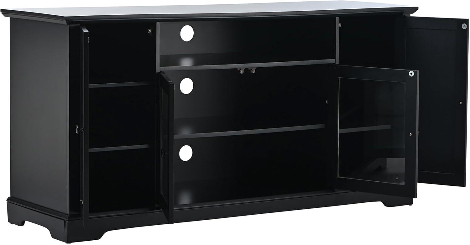 Transitional Style U-Can TV Stand for TV up to 65in with Glass Doors, Adjustable Panels - Black