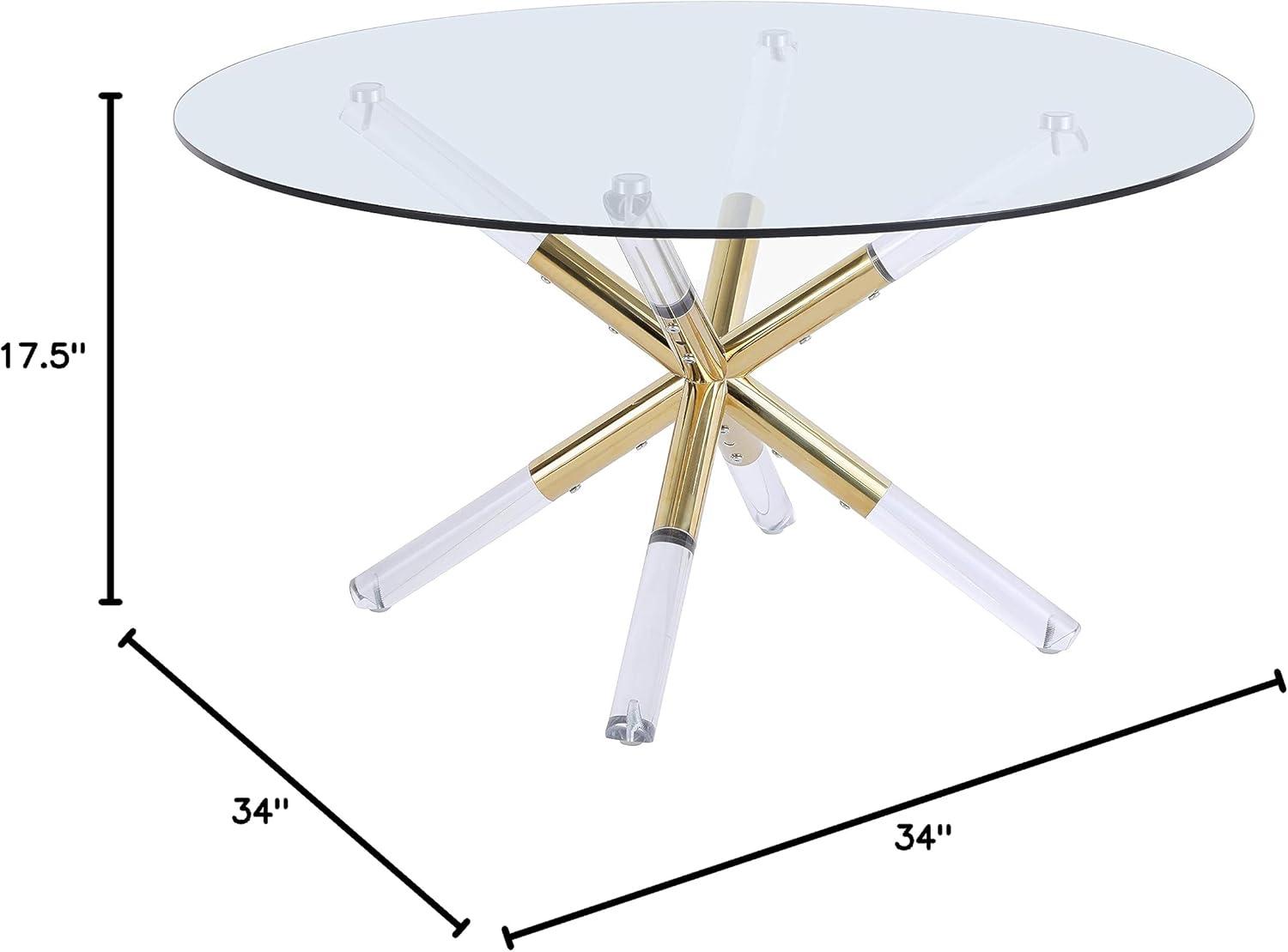 Modern Round Glass Coffee Table with Acrylic Gold Base