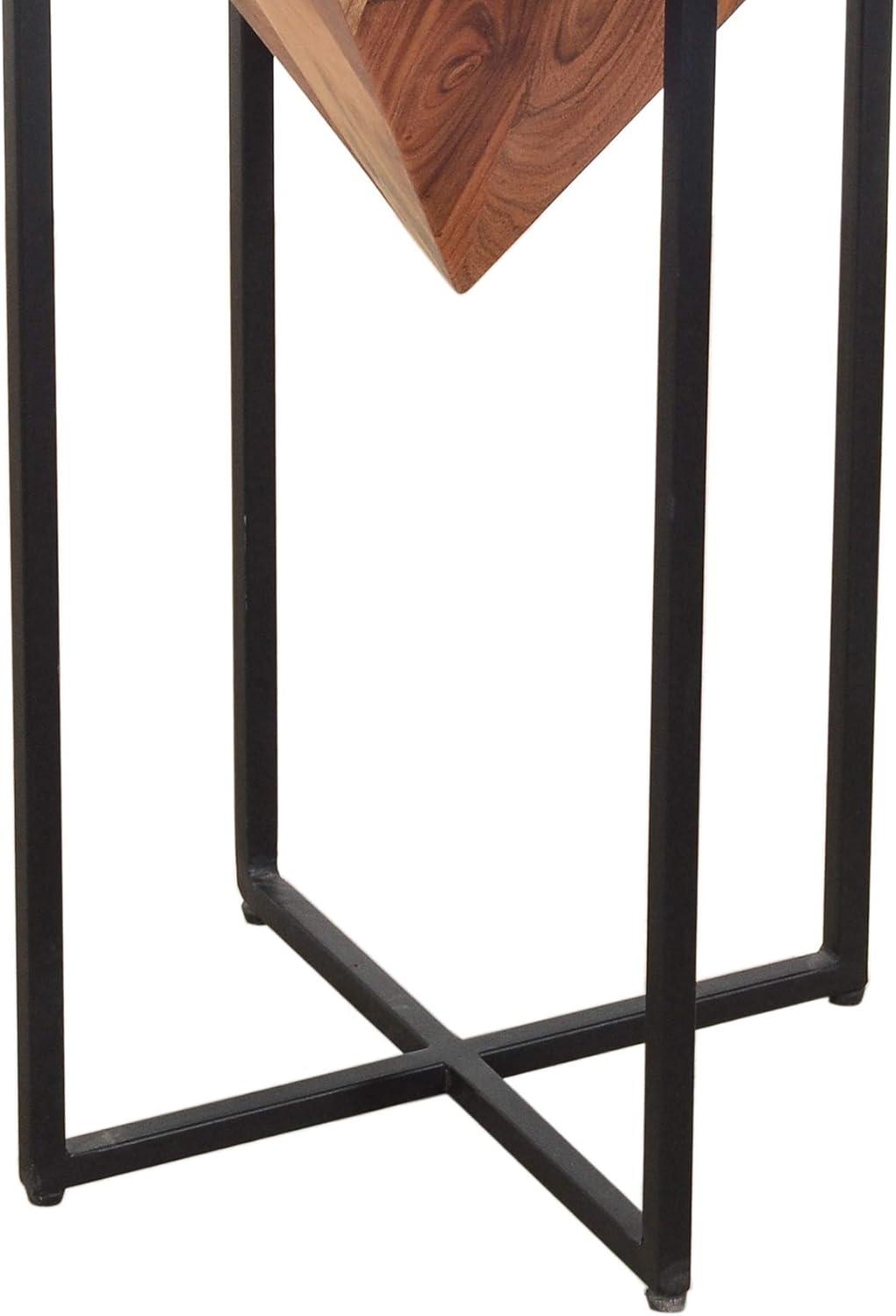 Mausahen 30-Inch Shape Wooden Side Table with Cross Metal Base, Brown and Black