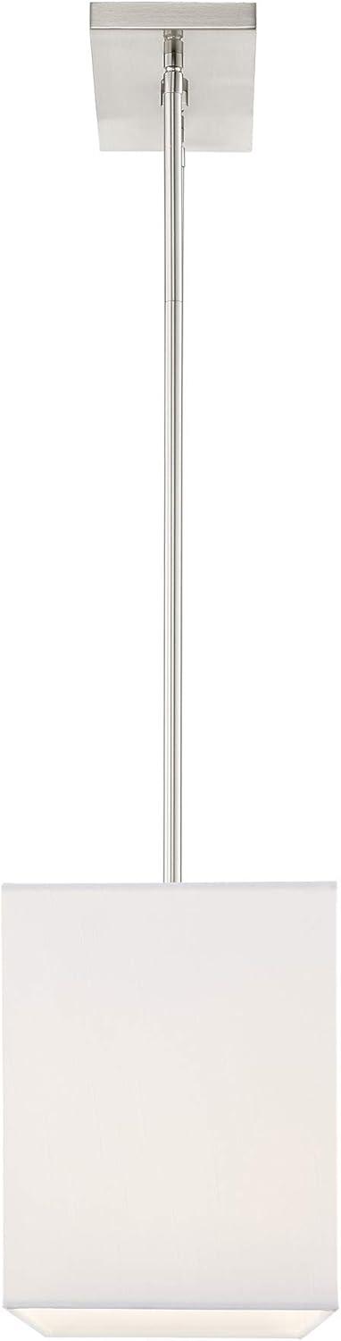 Summit Brushed Nickel 3-Light Linear Chandelier with Off-White Shade