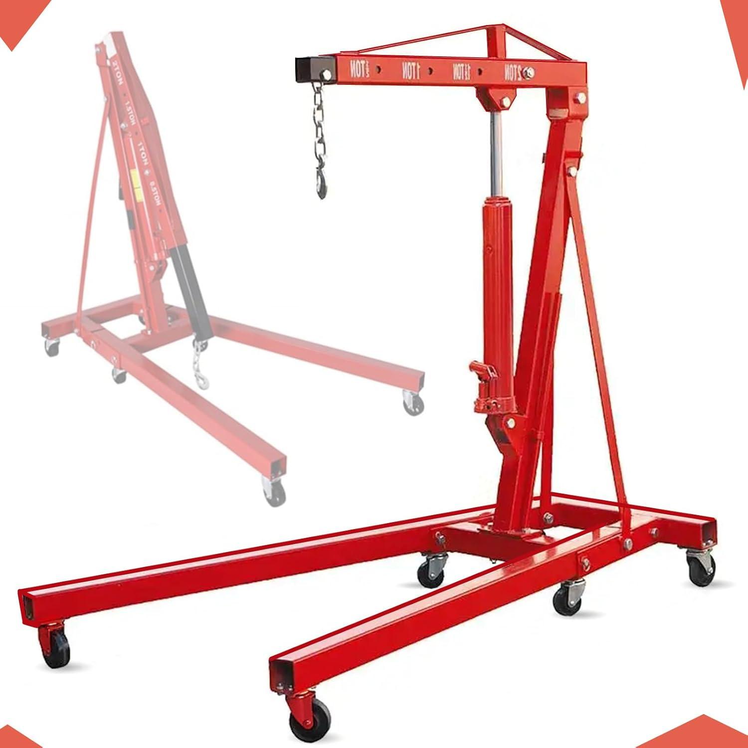 Stark 2 Ton Engine Hoist Stand Cherry Picker Ship Crane Lift Workshop Foldable Stand, Red