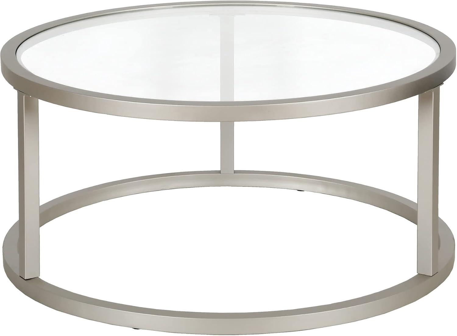 Evelyn&Zoe Parker 35" Wide Round Coffee Table, Satin Nickel