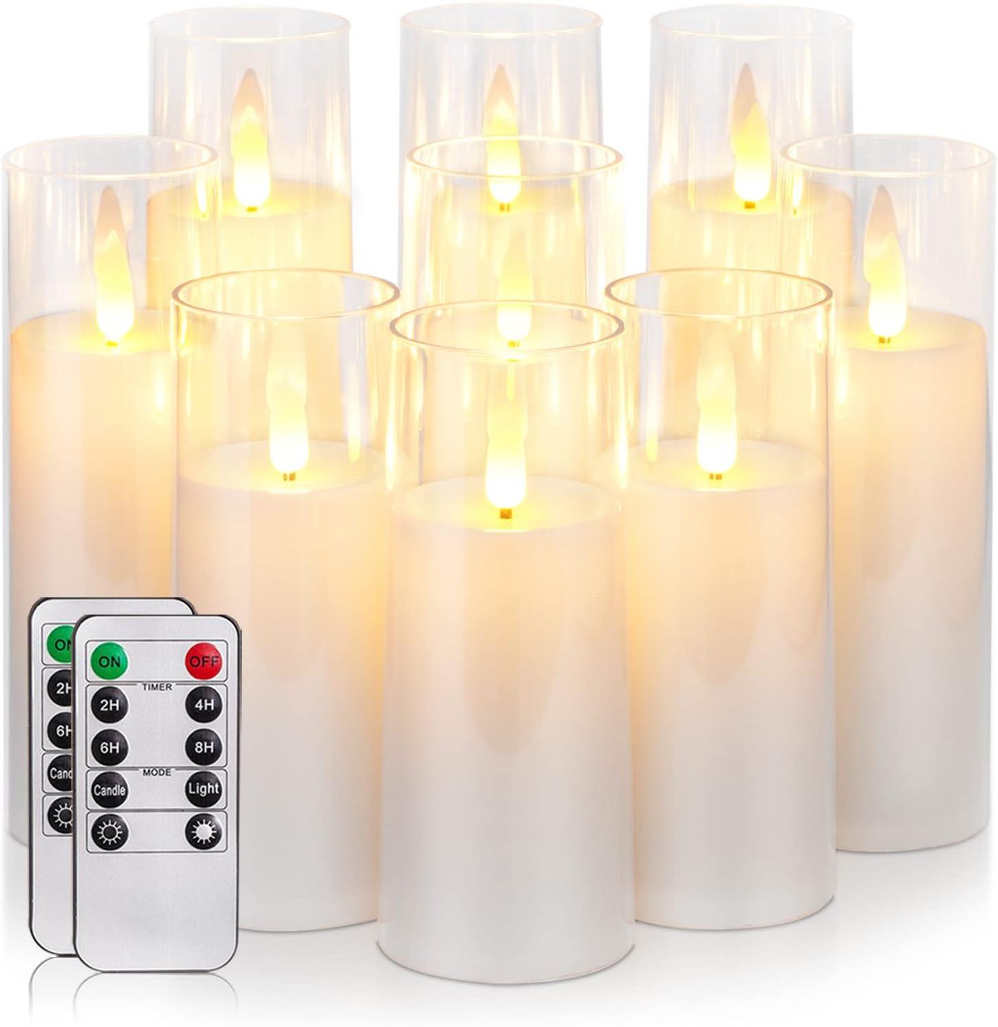 Pure White Acrylic Flameless LED Pillar Candles with Remote Control