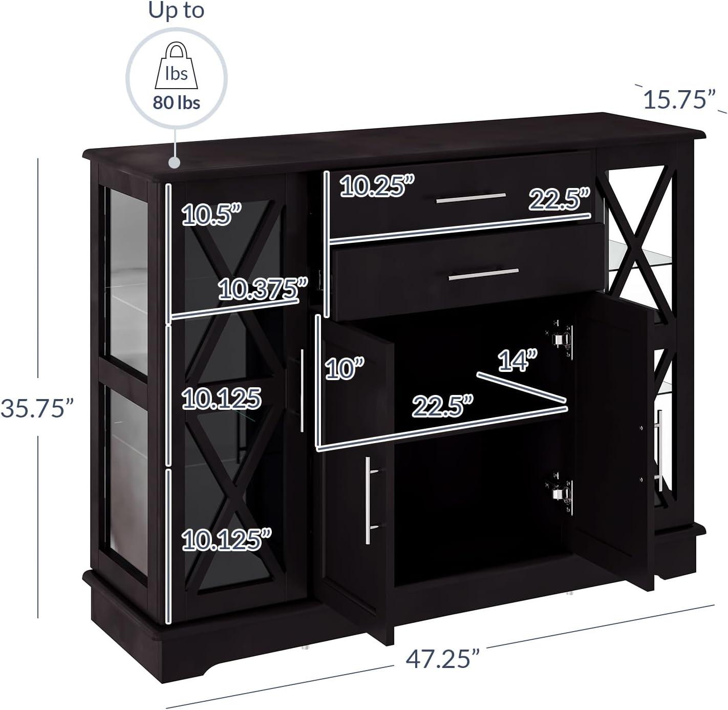 Espresso 47'' Modern Sideboard Buffet with Glass Display