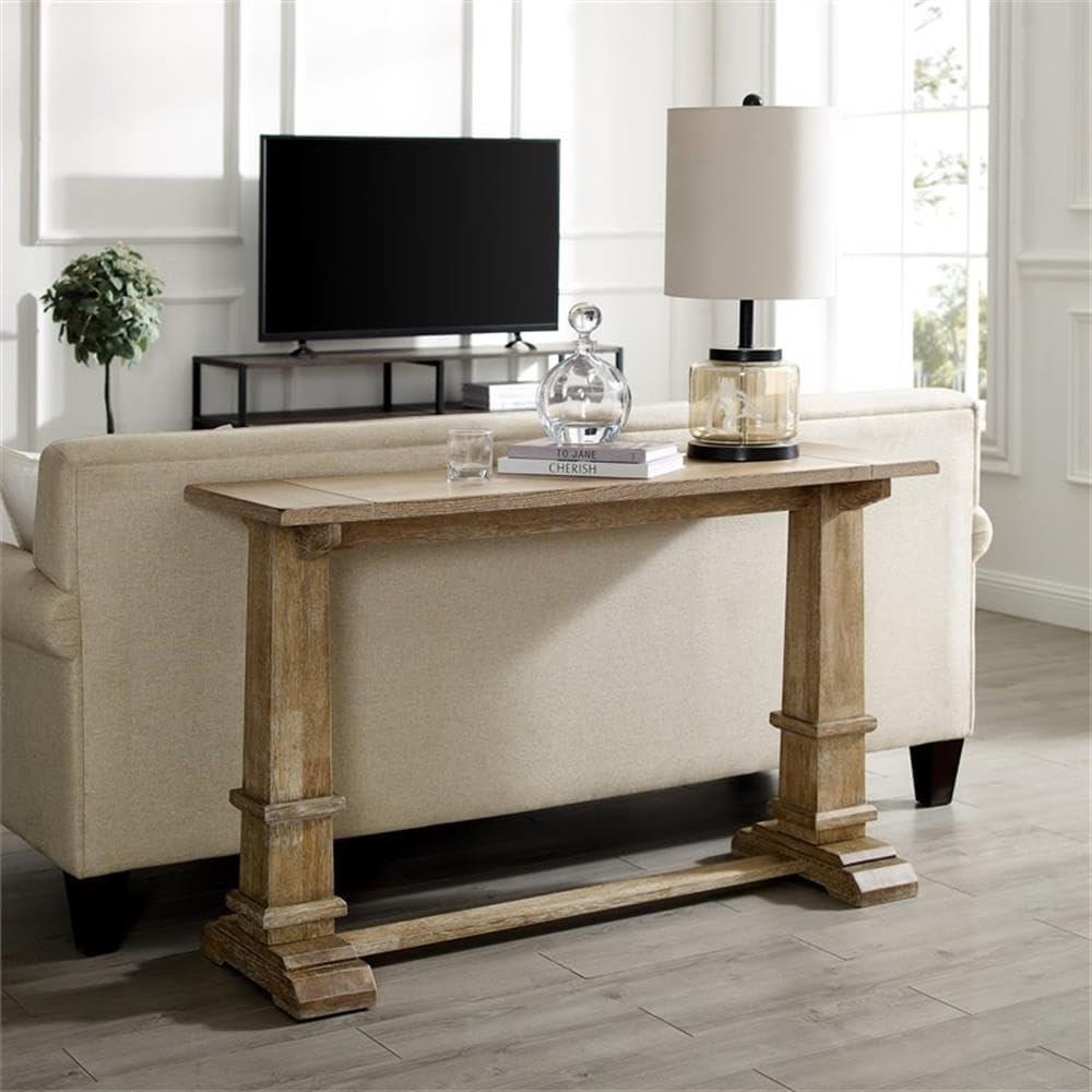 Rustic Brown Farmhouse Wood Console Table with Pedestal Columns